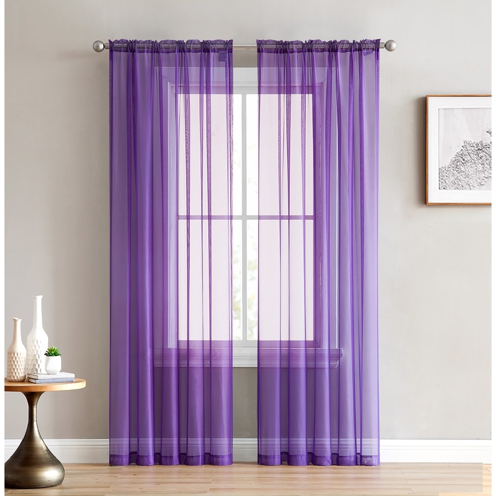 HLC.me Sheer Voile Window Treatment Rod Pocket Curtain Panels for Bedroom, Living Room, Kitchen - Set of 2 panels