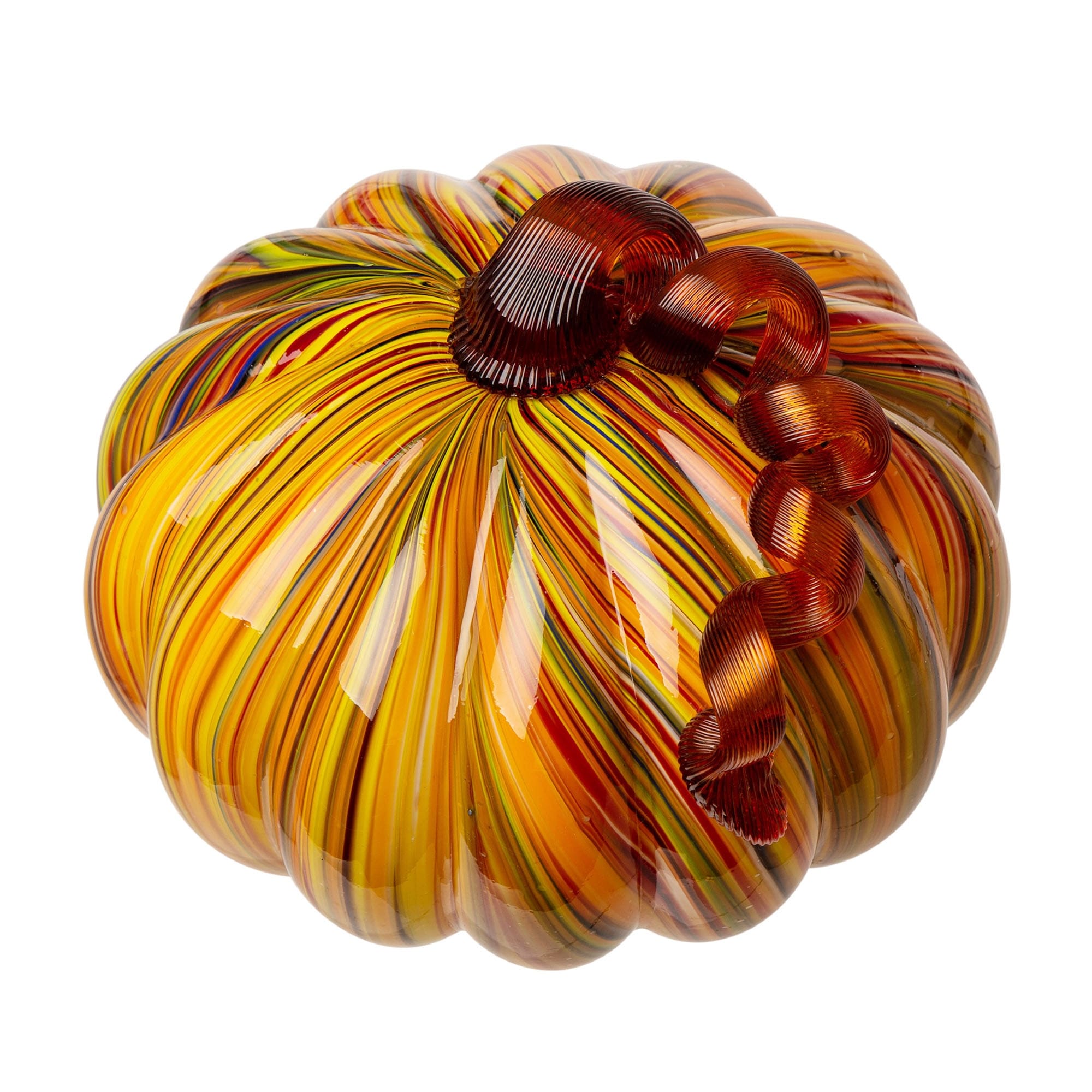 Glitzhome Handblown Multi Striped Fall Harvest Glass Pumpkins Thanksgiving Gift