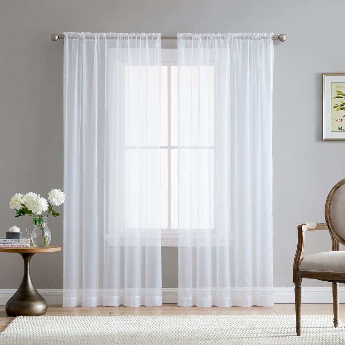 HLC.me Sheer Voile Window Treatment Rod Pocket Curtain Panels for Bedroom, Living Room, Kitchen - Set of 2 panels