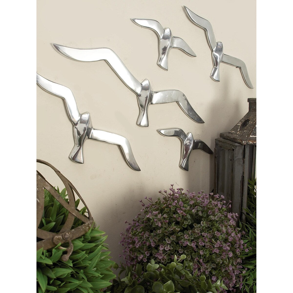 Aluminum Metal Bird Floating Flock of Home Wall Decor - Set of 7 Silver - Roche River Decor