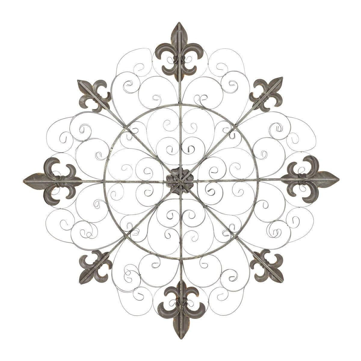 Metal Fleur De Lis Medallion Home Wall Decor with Detailed Scrollwork - Brown - Roche River Decor