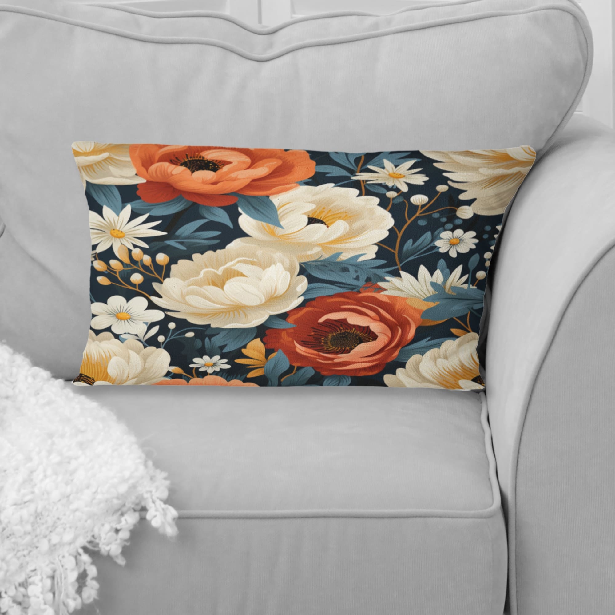 Designart Vintage Nostalgia Beige & Coral Blooming Garden I Floral Printed Throw Pillow