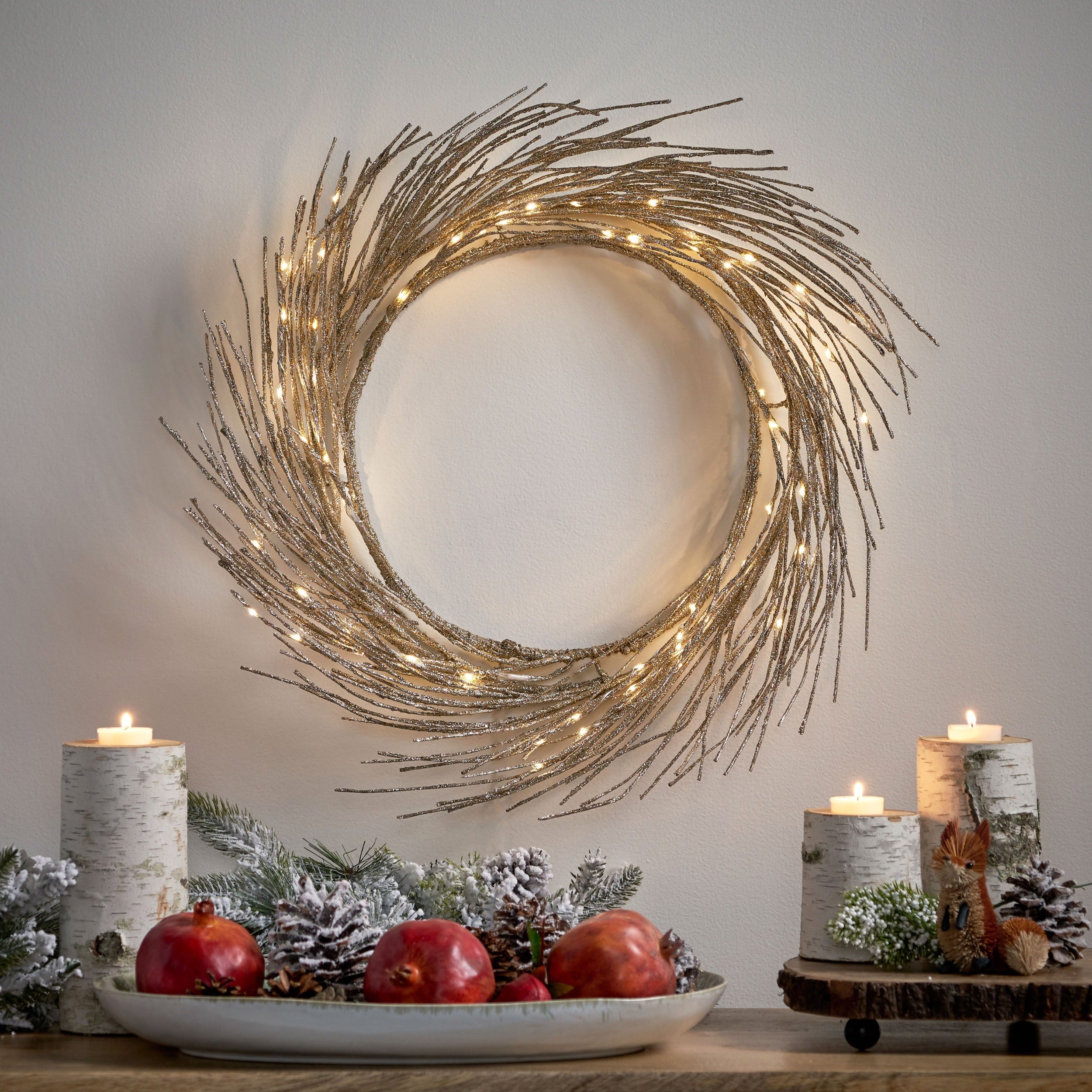 Triple 24 Pre-lit Warm White LED Wreath by Christopher Knight Home - Champagne Glitter - 24.00 L x 24.00 W x 4.00 H