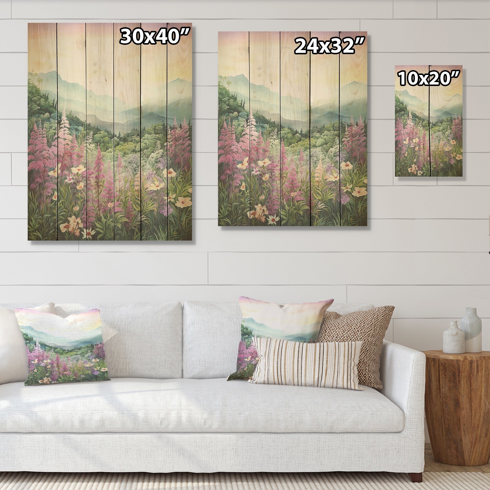 Designart Pink Ferns Hill In Canada Flowers Wood Wall Decor - Traditional Green Wood Panel On Natural Pine Wood