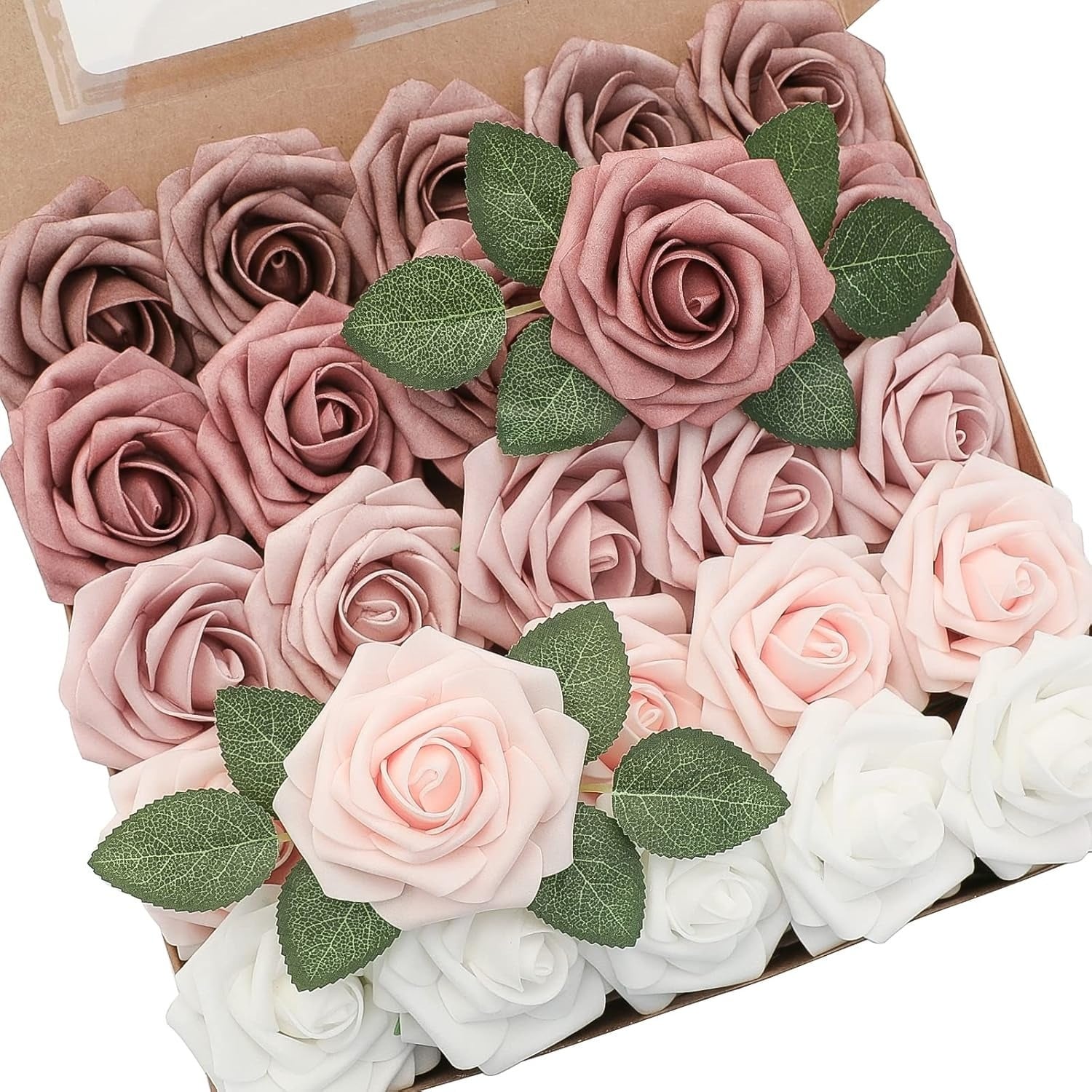 25pcs Dusty Rose Ombre Artificial Roses with Stems - Dusty Rose