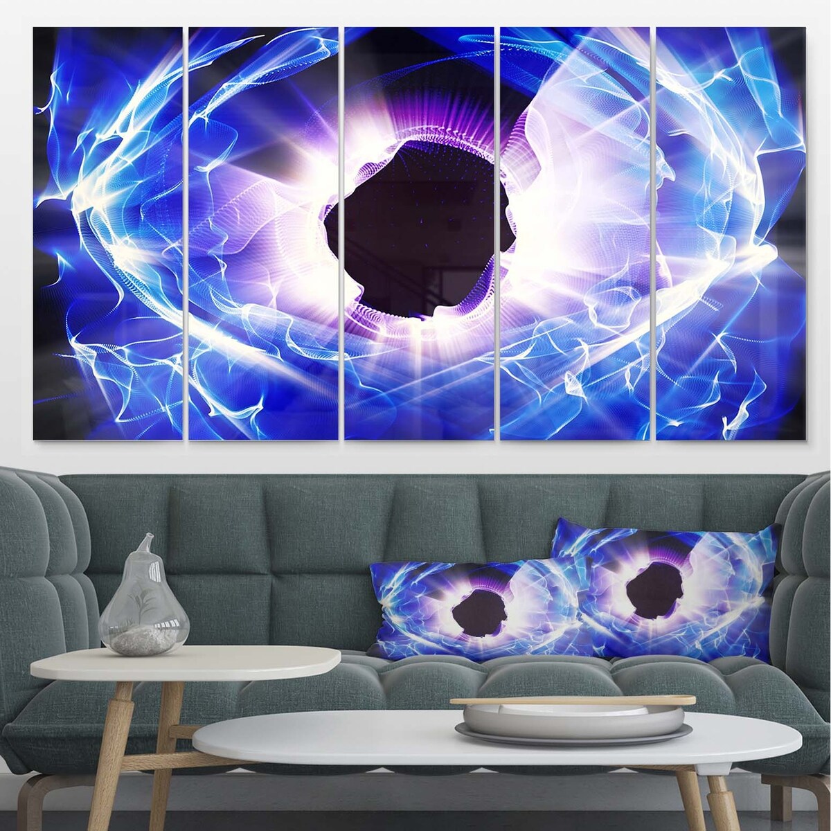 Designart 'Fractal Blue Light Shine' Abstract Digital Art Metal Wall Art