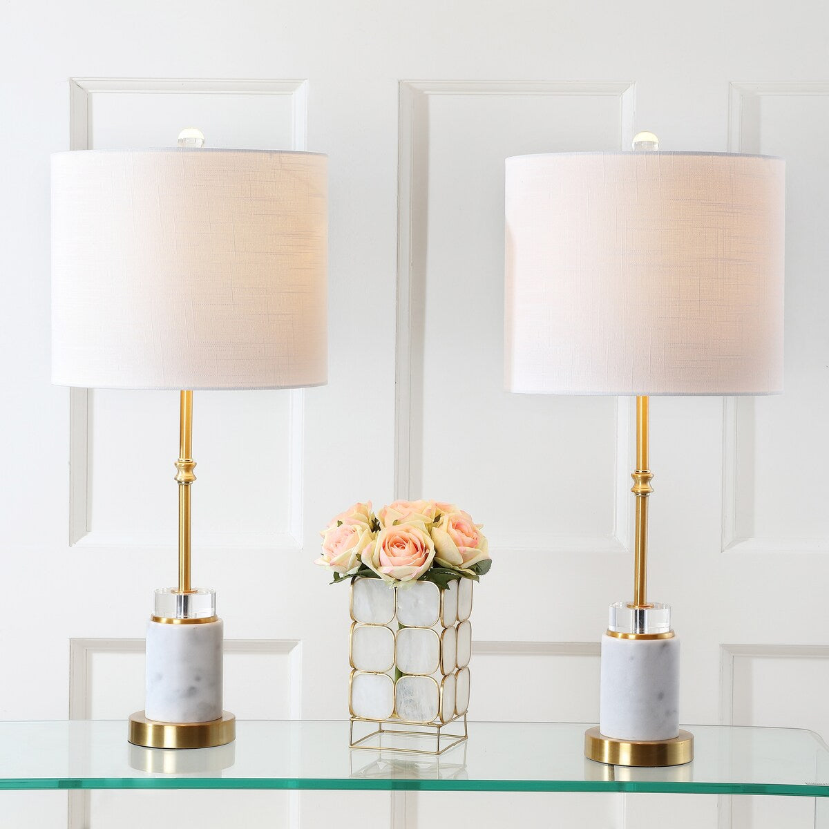 Charlotte 27 Marble/Crystal LED Table Lamp, Brass (Set of 2) by JONATHAN Y