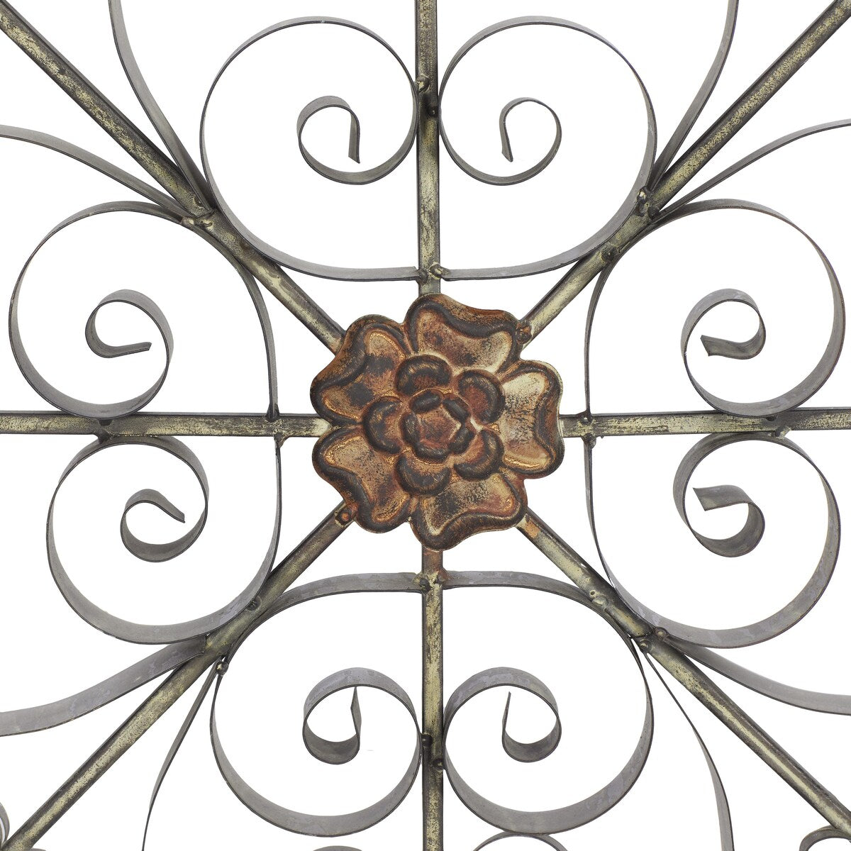 Metal Fleur De Lis Medallion Home Wall Decor with Detailed Scrollwork - Brown - Roche River Decor