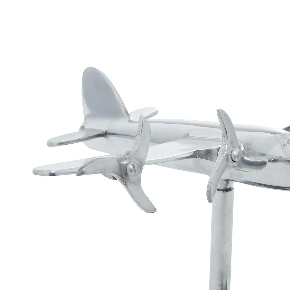 Aluminum Metal Airplane Decorative Sculpture with Black Base - Silver - Roche River Decor