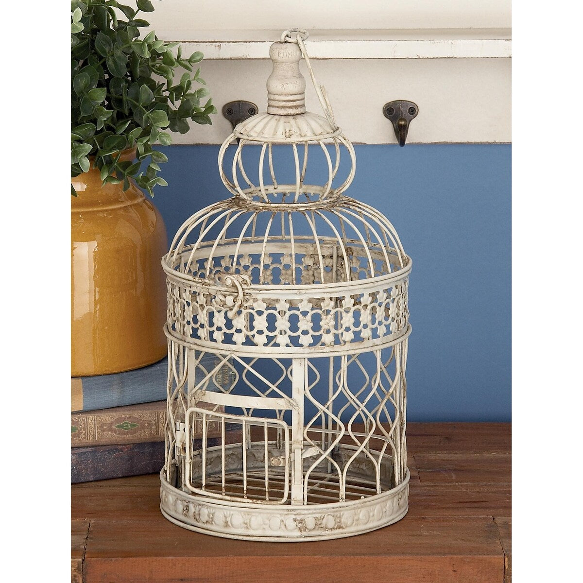 Metal Hinged Top Birdcage with Latch Lock Closure and Hanging Hook - Set of 2 Cream - Roche River Decor