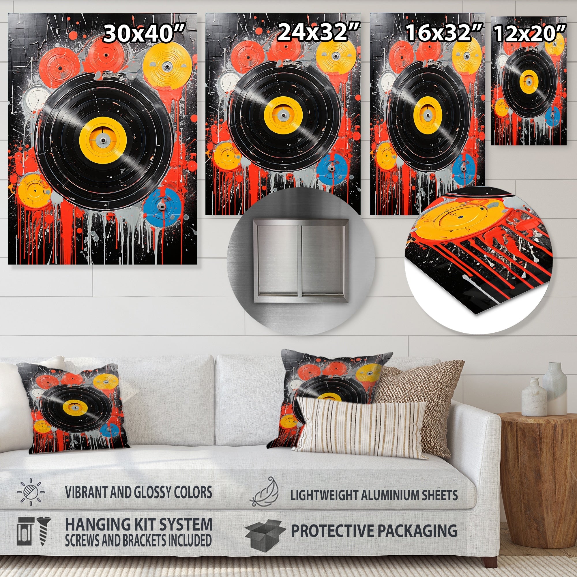 Designart Vintage Black And Yellow Dj Turntables Turntables & Boom Boxes Black Metal Wall Art - Modern Metal Art Work