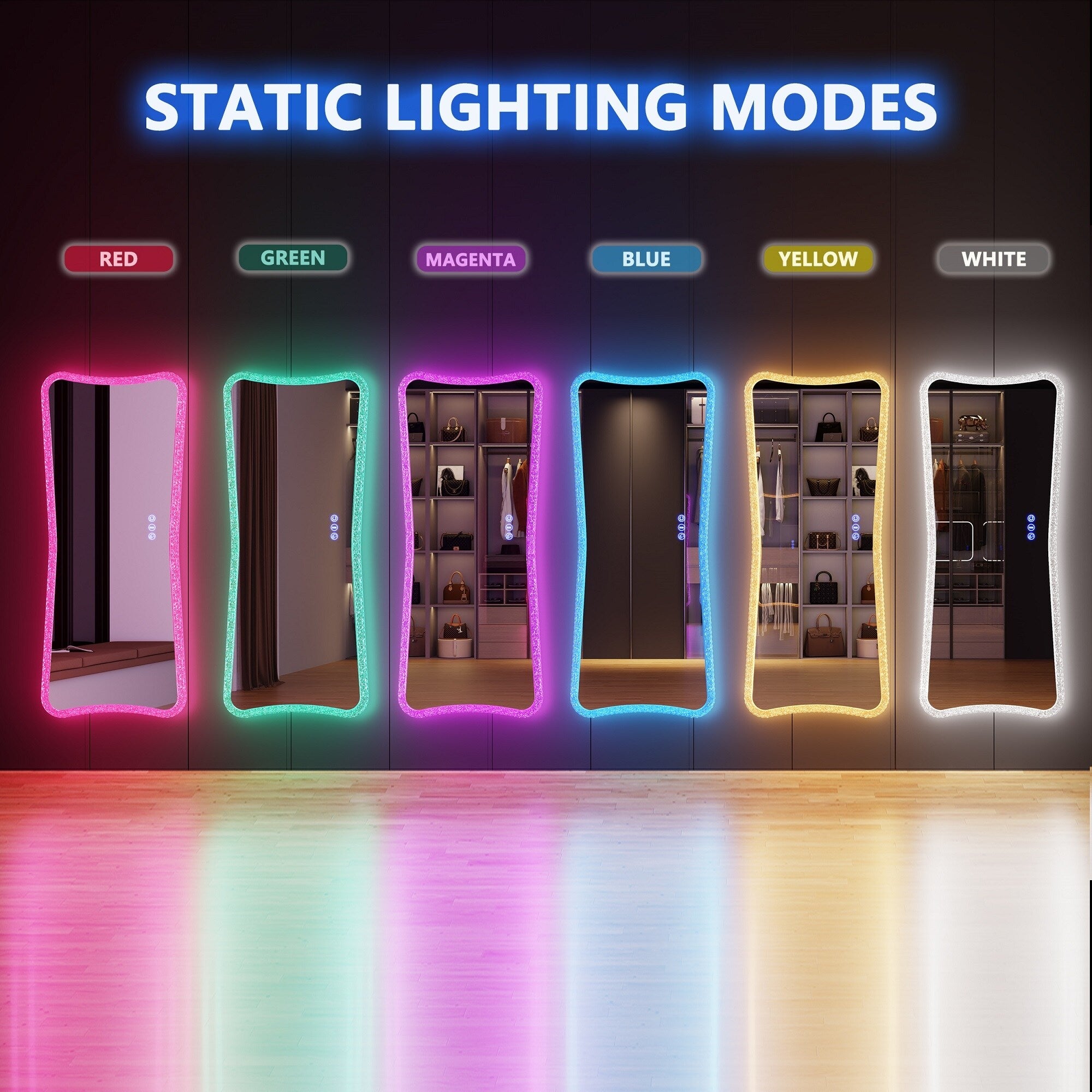 Full Length Mirror with RGB Lights - White