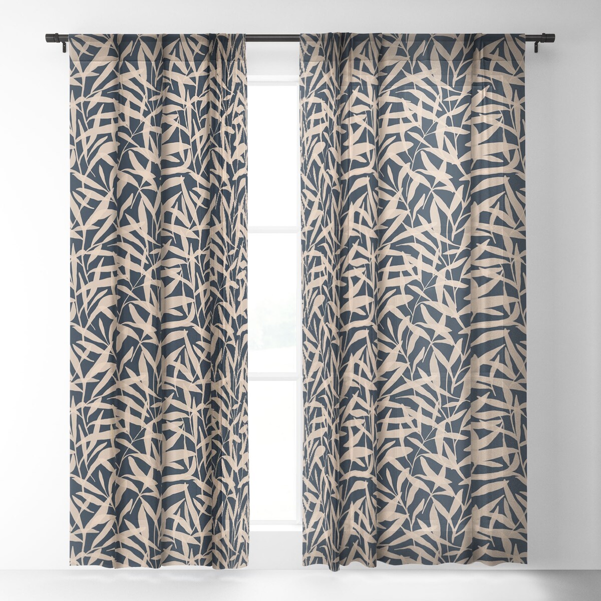 1-piece Sheer Organic Pattern Blue And Beige Made-to-Order Curtain Panel