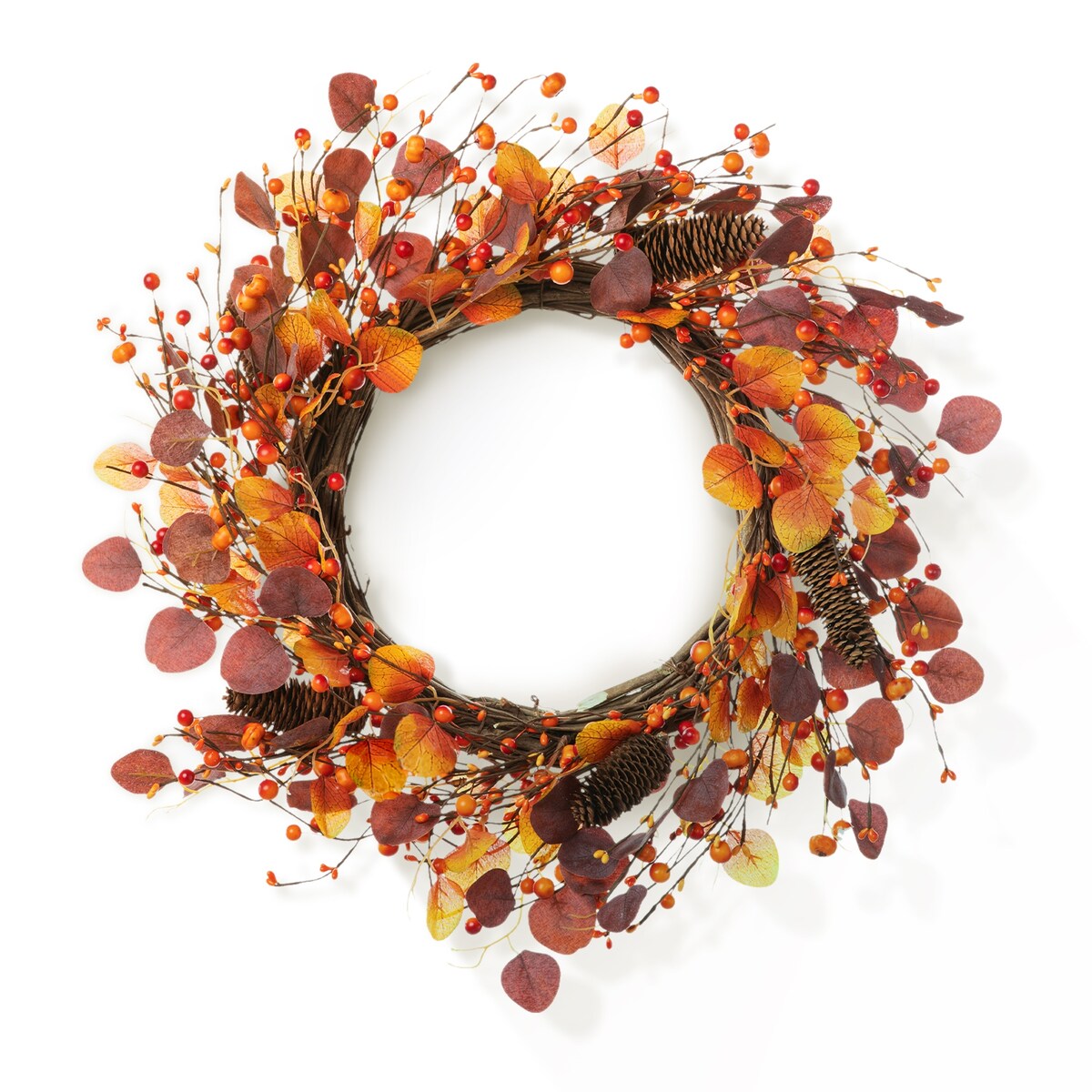 Glitzhome 22D Fall Eucalyptus Berry Wreath for Thanksgiving