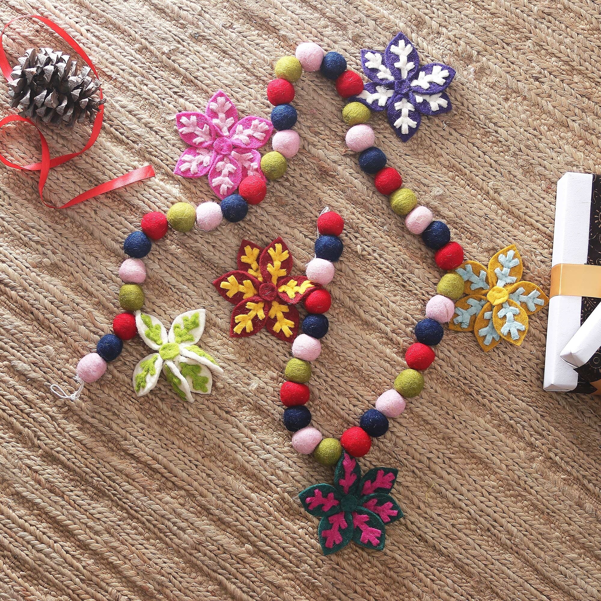 Novica Handmade Snowflake Party Wool Felt Garland - Multi