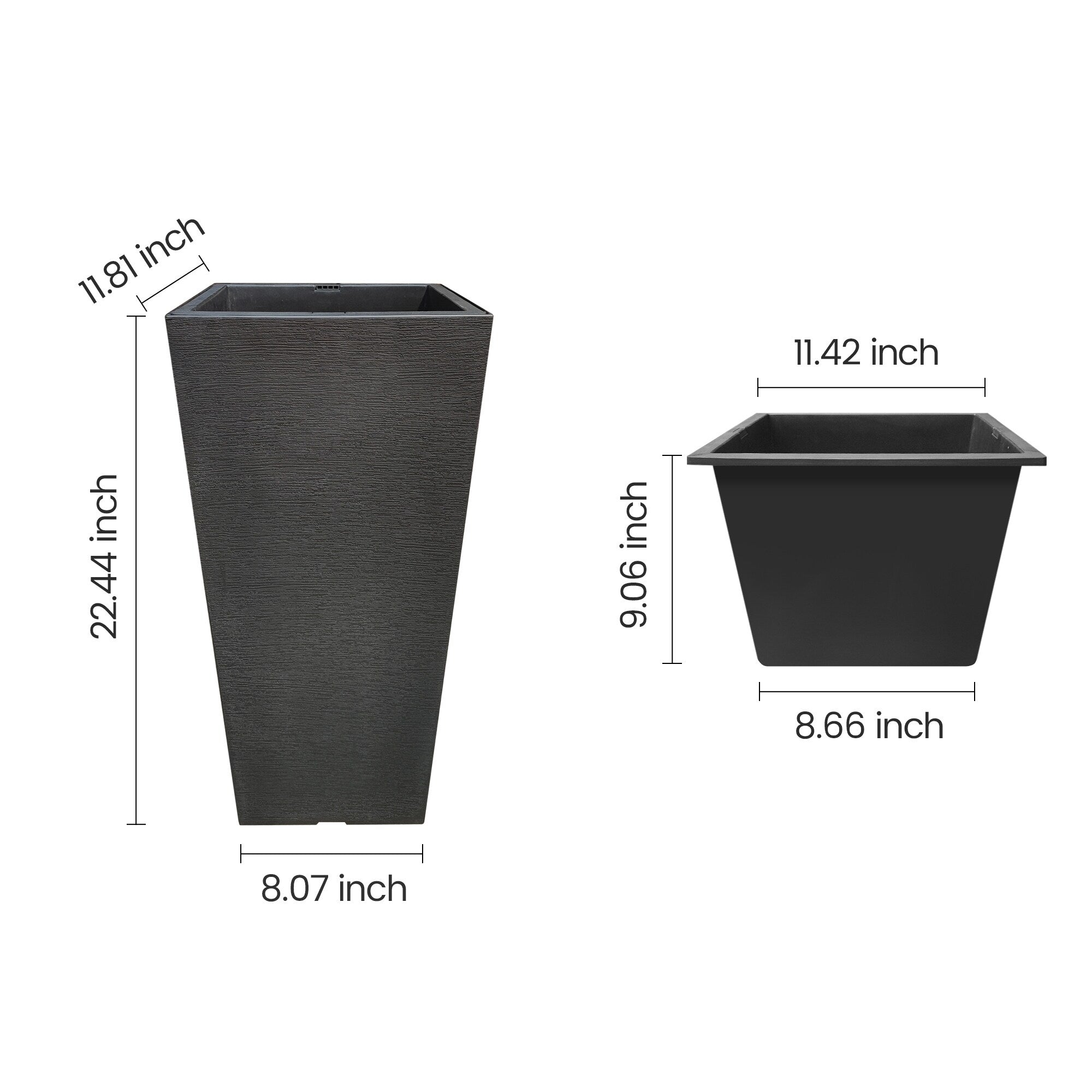 Kante Black Plastic Indoor Outdoor Self-Watering Planters (Set of 2) w/ Drainage Hole, Garden Patio Front Door