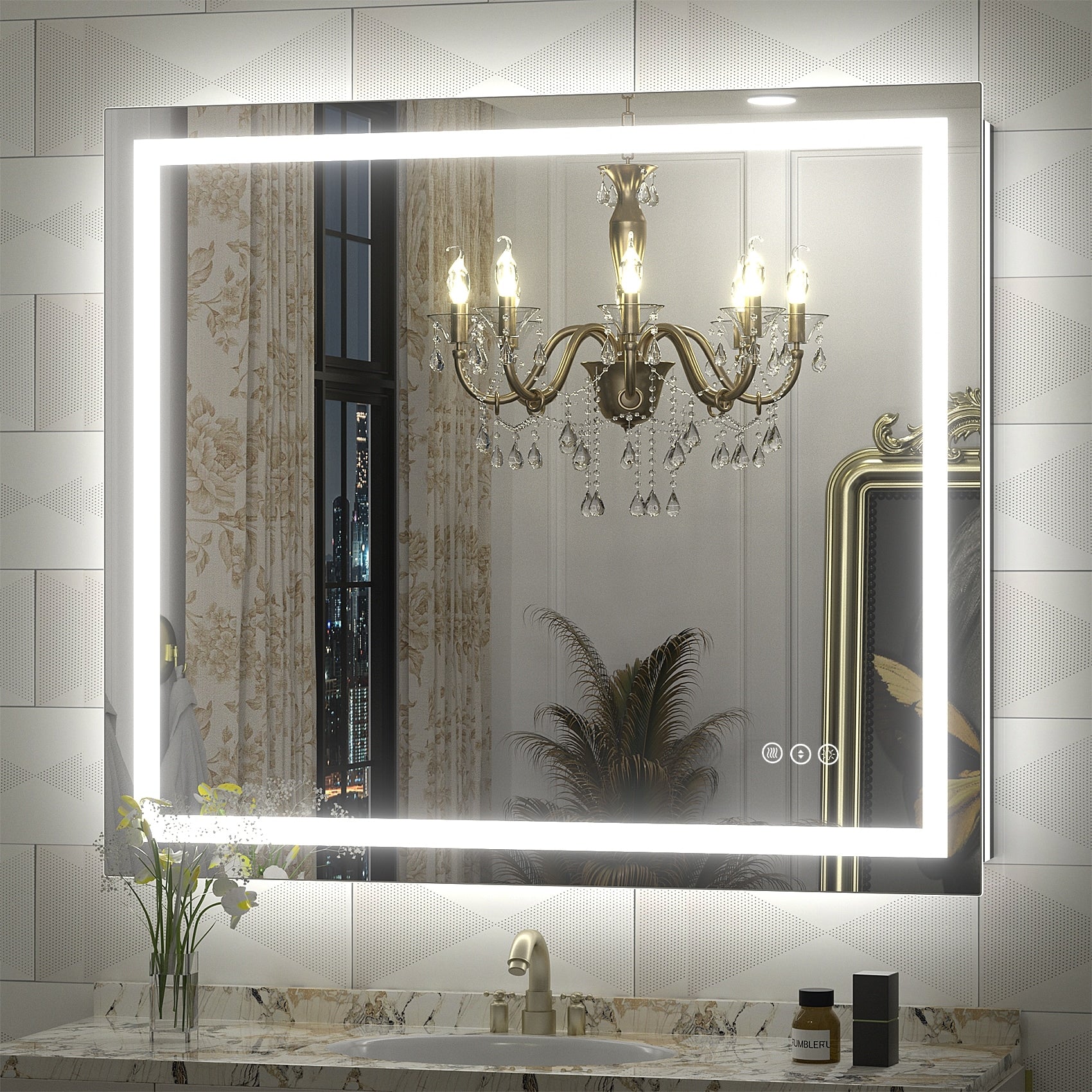 Apmir Full Size Frameless Front and Back LED Lighted Bathroom Vanity Mirror Anti-Fog in Tempered Glass & ETL