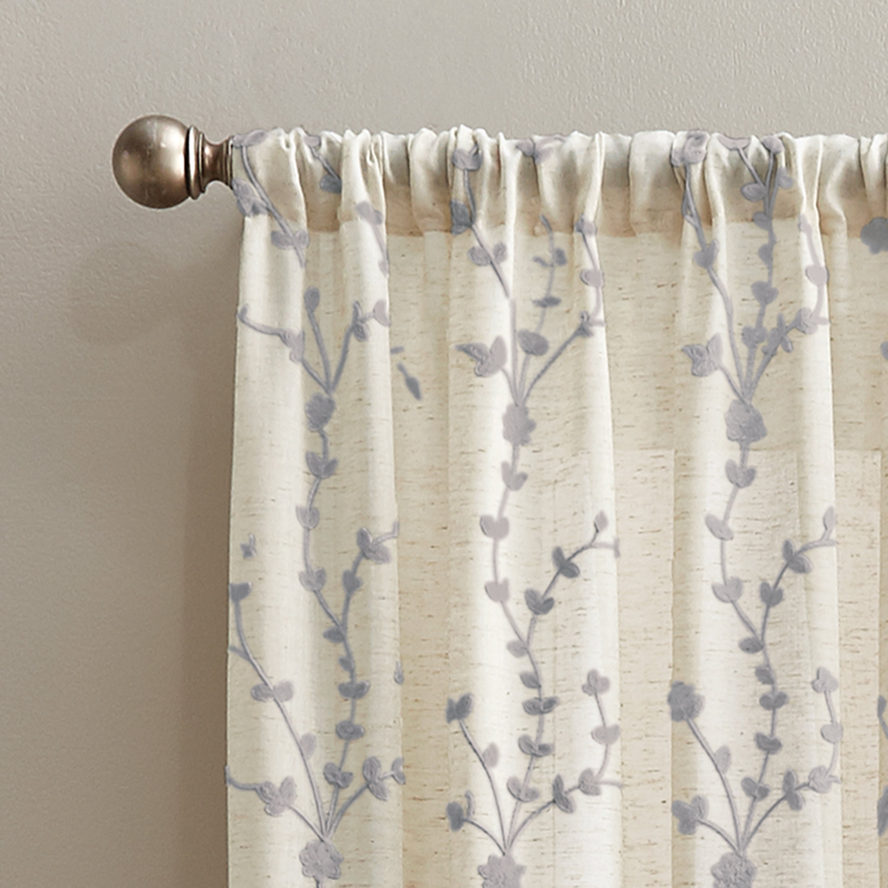 Lynette Floral Embroidered Rod Pocket Curtain Panel