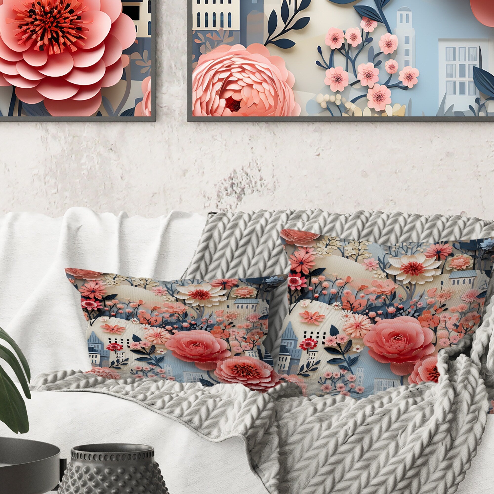 Designart Pink Bouquet Oasis Floral City Dreams Floral Printed Throw Pillow