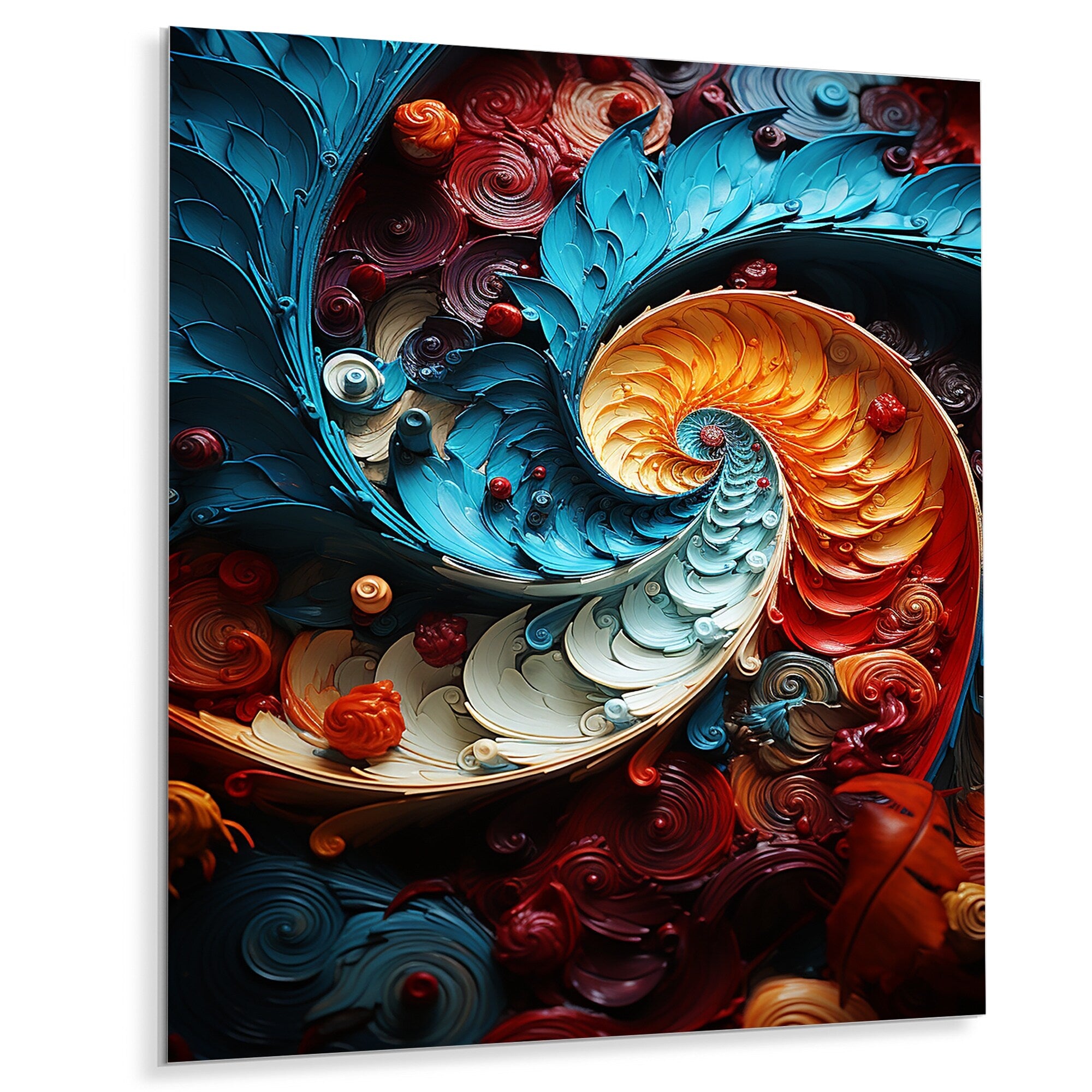 Designart Blue And Red Volcano Spiral Of Lava Abstract Spirals Metal Wall Art - Blue Metal Art Modern Metal Art Work