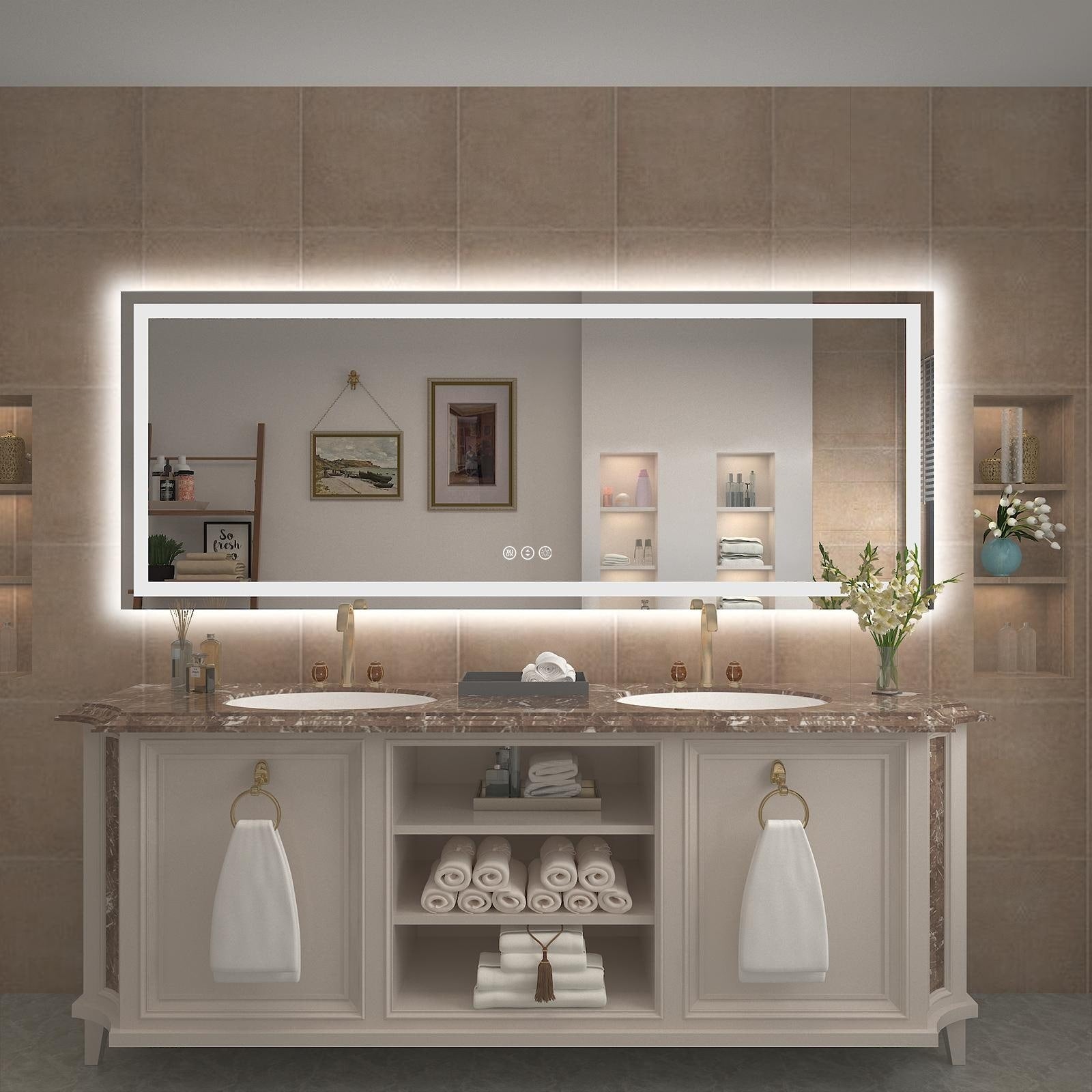 Apmir Full Size Frameless Front and Back LED Lighted Bathroom Vanity Mirror Anti-Fog in Tempered Glass & ETL