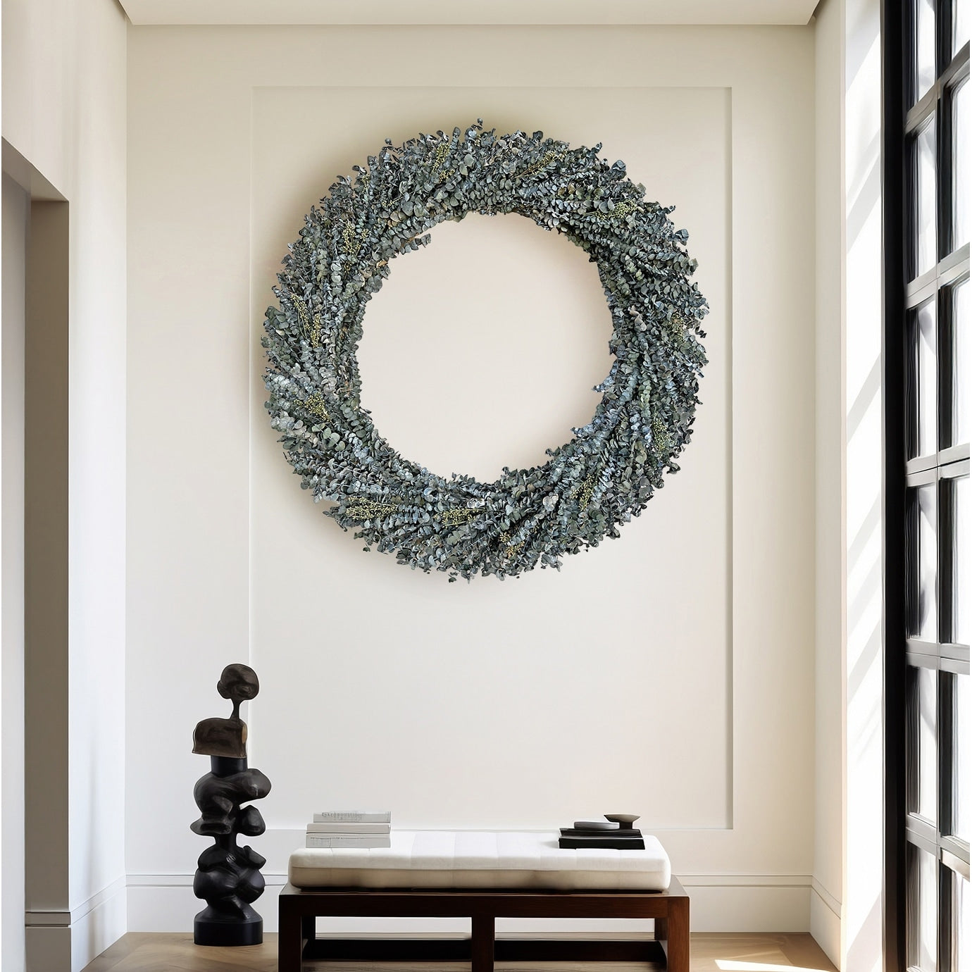 Preserved Decorative Real Dried Eucalyptus Wreath - Green