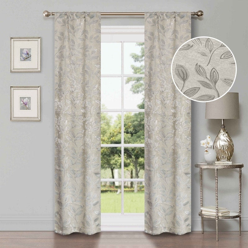 Superior Modern Bohemian Leaves Room Darkening Blackout Curtains, Rod Pocket or Grommets, Set of 2