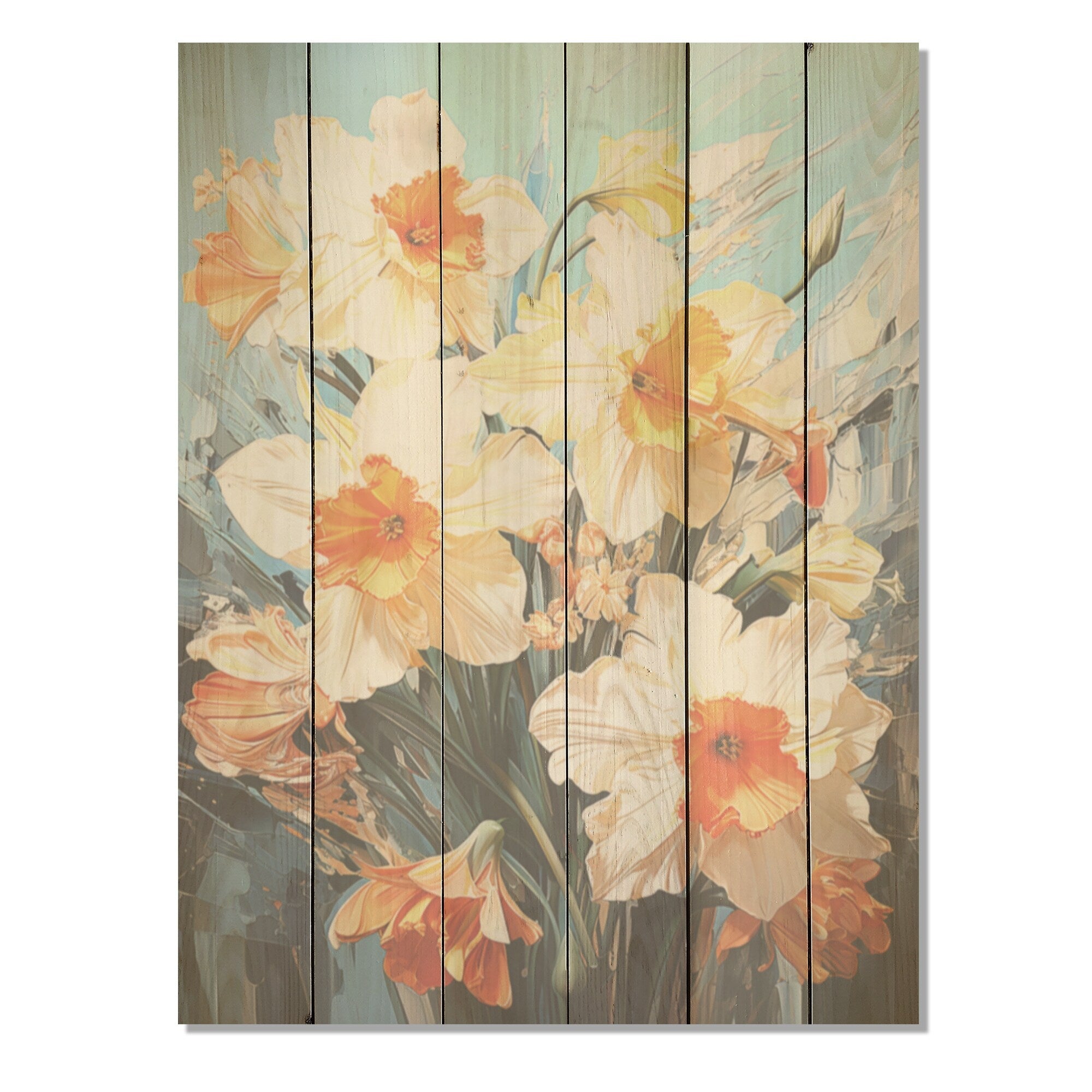 Designart Fauvist Verve Daffodils Brushwork I Daffodils Wood Wall Art - Traditional Wood Panel On Natural Pine Wood