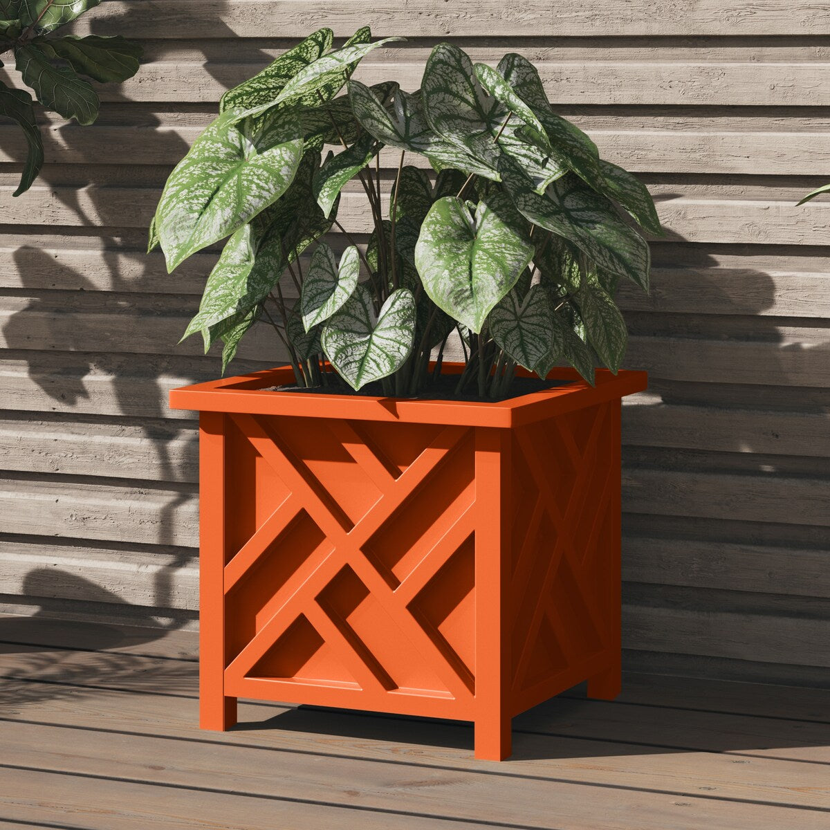 Lattice Design Planter Box - 15.5-Inch-Square Decorative Outdoor Flower or Plant Pot by Pure Garden (Terracotta) - Large