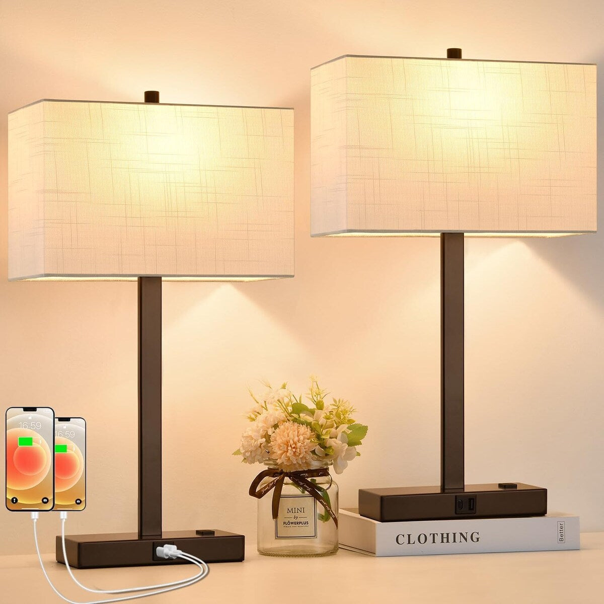 Upgraded, Set of 2 Bedside Touch Control Table Lamp