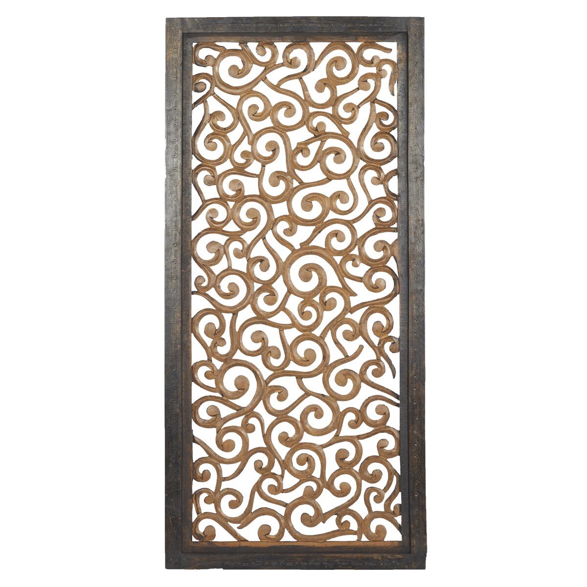 Wood Floral Handmade Intricately Carved Scroll Home Wall Decor - Brown - Roche River Decor