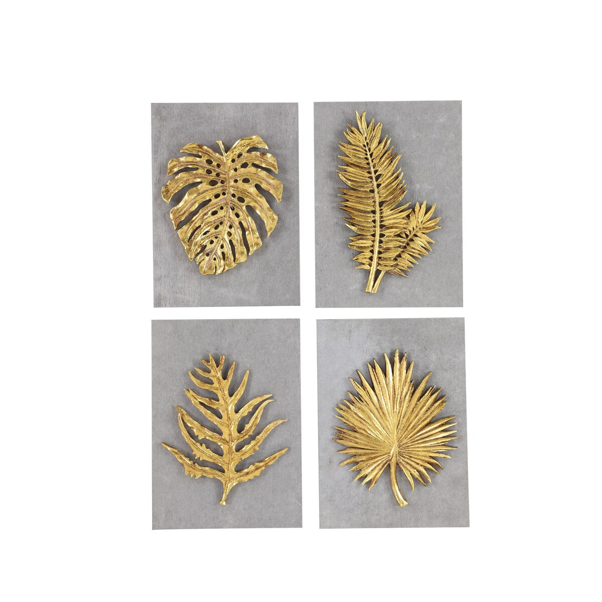 Cement Stone Leaf Framed 3D Home Wall Decor - Set of 4 Gold - Roche River Decor