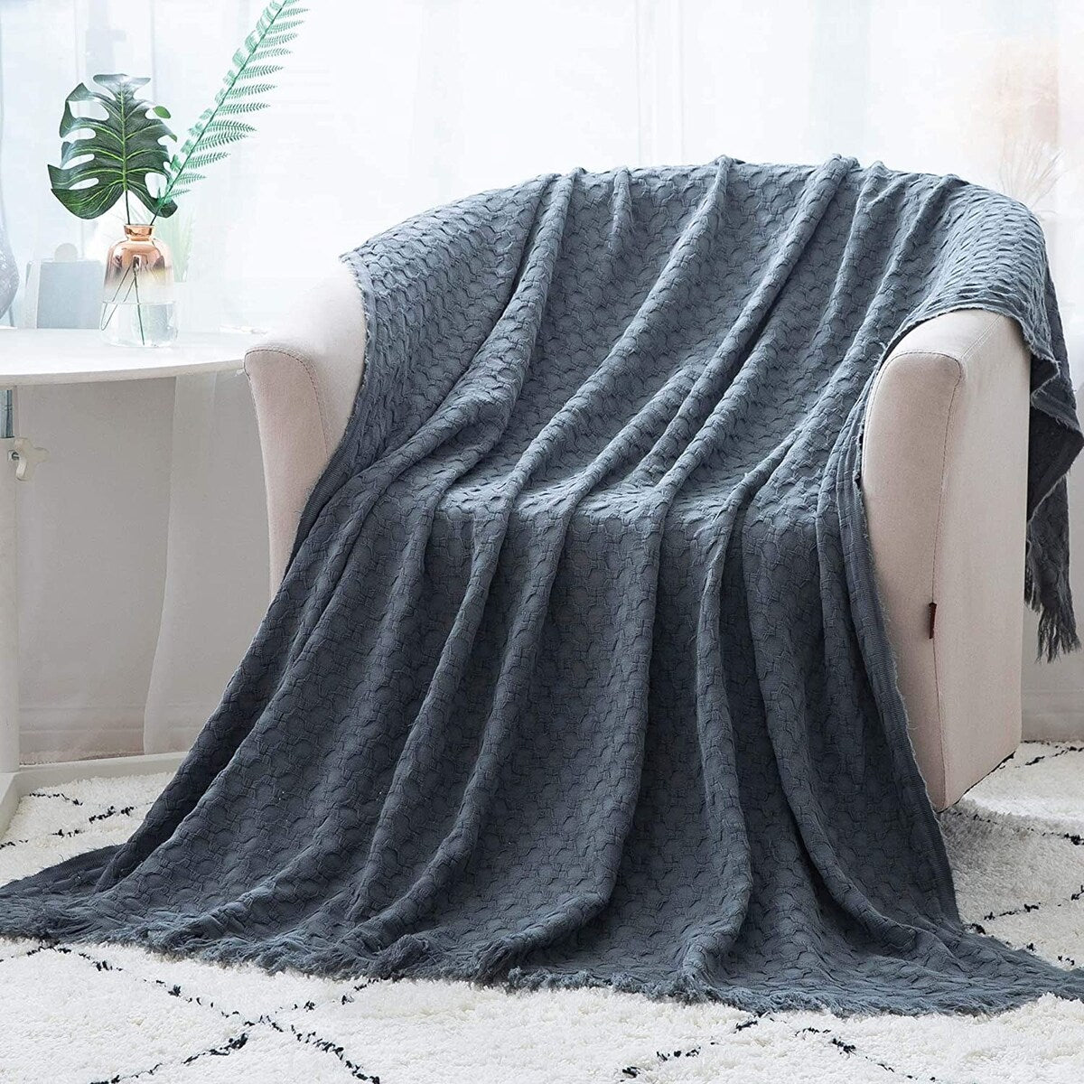 KASENTEX Cotton Ultra Soft Throw Blanket Lightweight Breathable for Couch Sofa Bed All Season