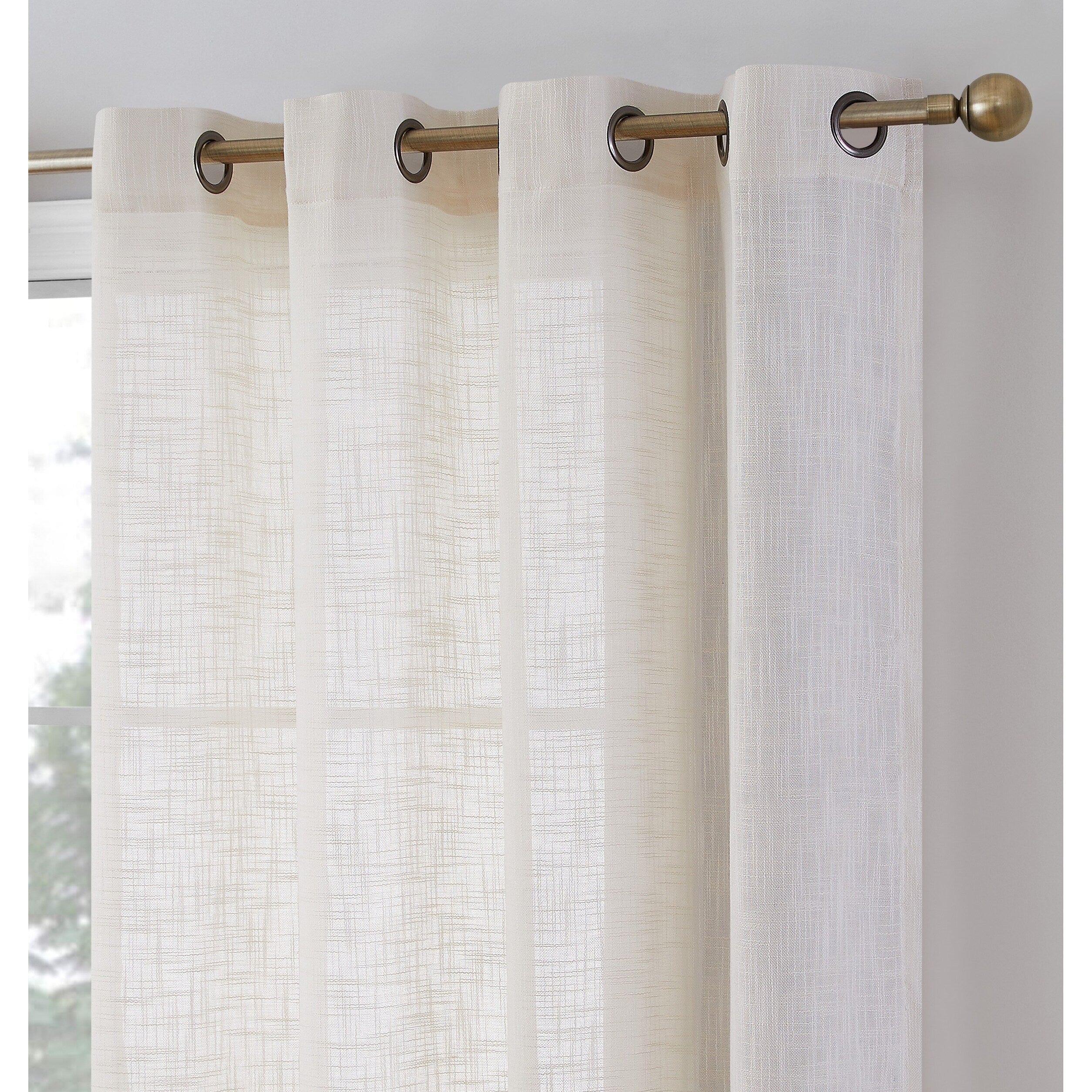 HLC.me Madison Faux Linen Textured Sheer Privacy Sun Light Filtering Window Grommet Thick Curtains Panels, Set of 2