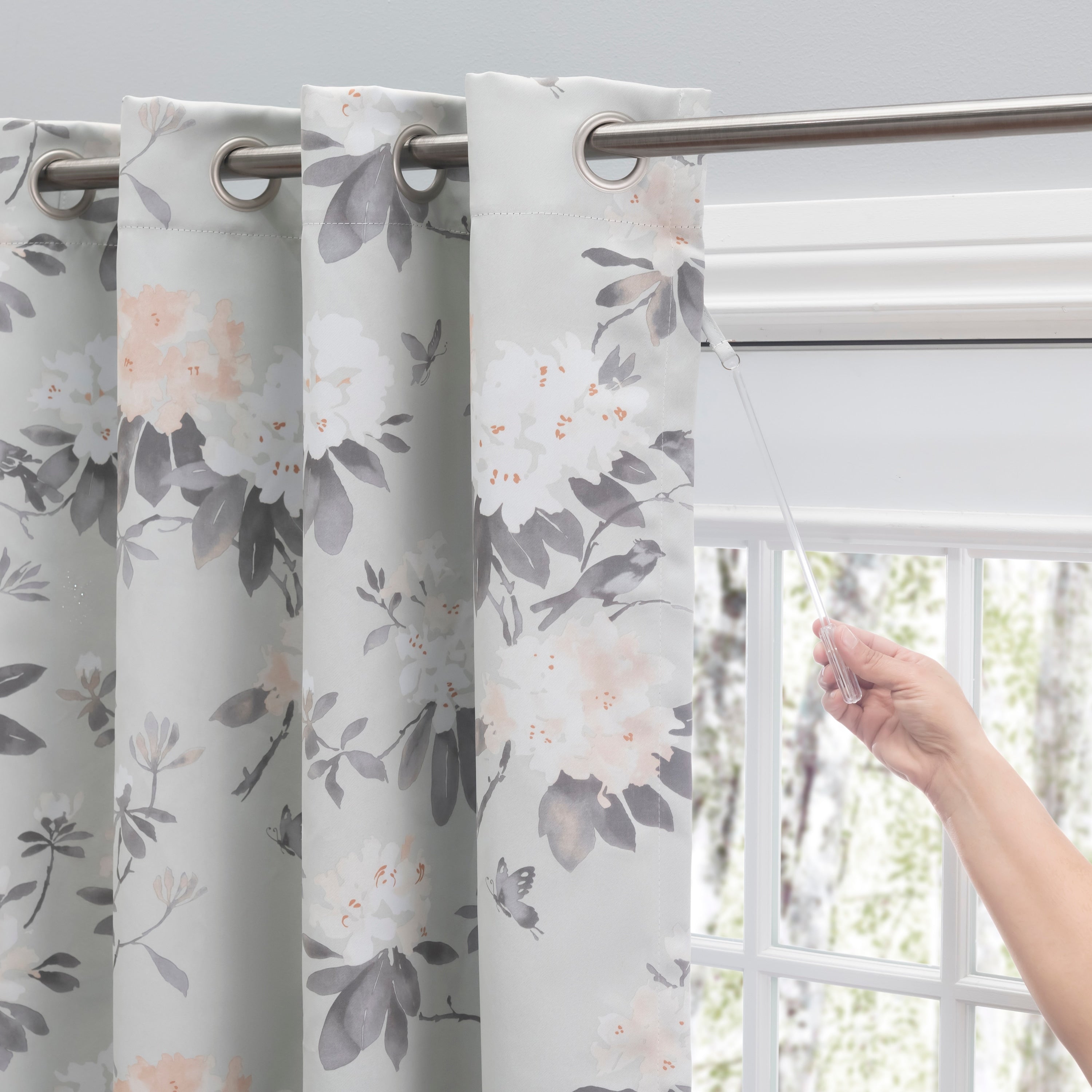 Mystic Garden Floral Premium Blackout Grommet Short Curtain Panel W Wand