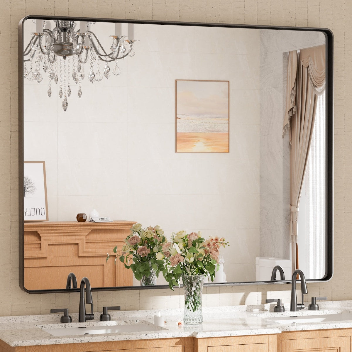 TETOTE Modern Metal Frame Wall Mounted Bathroom Vanity Mirror