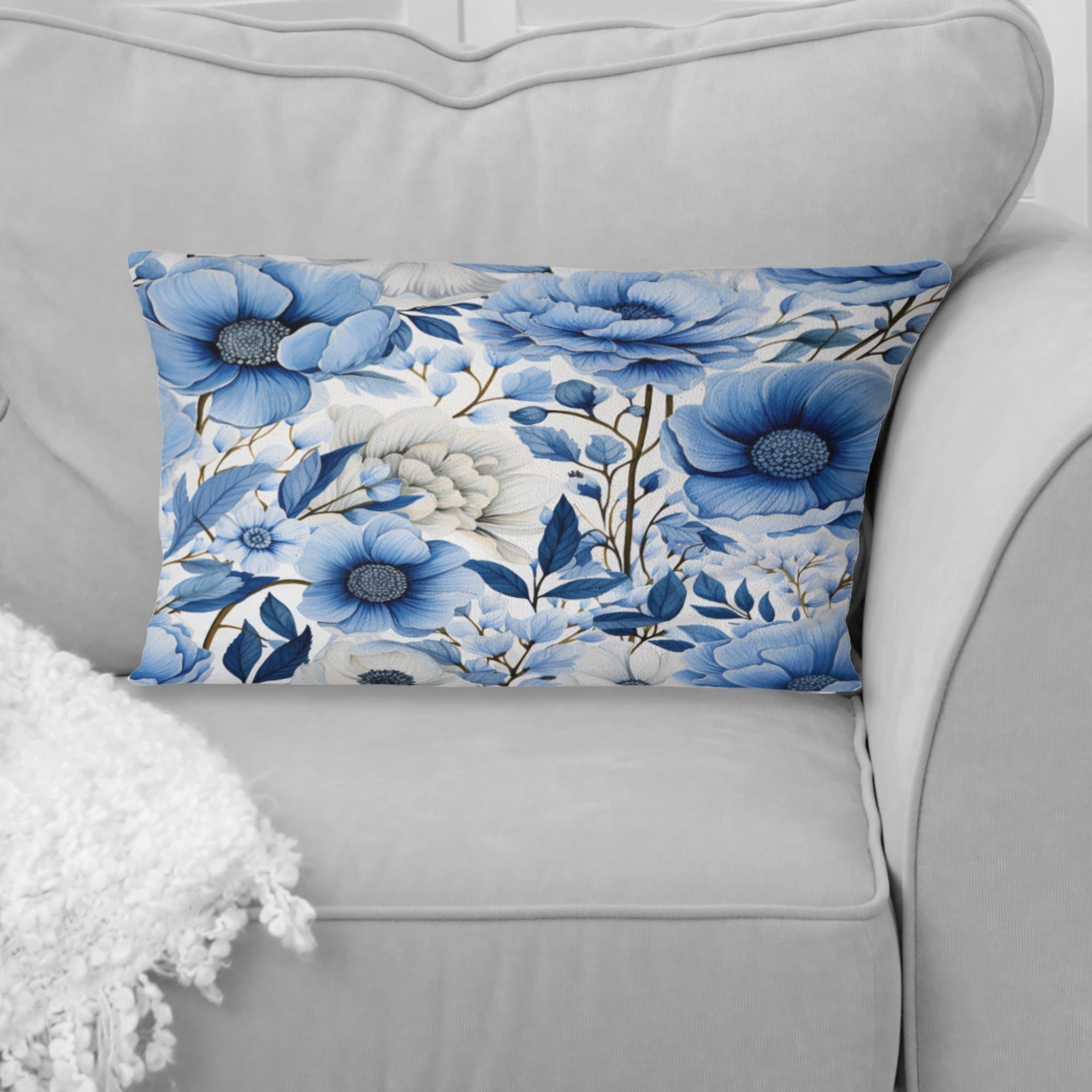 Designart Blue Watercolor Eccentric Floral Pattern I Floral Printed Throw Pillow