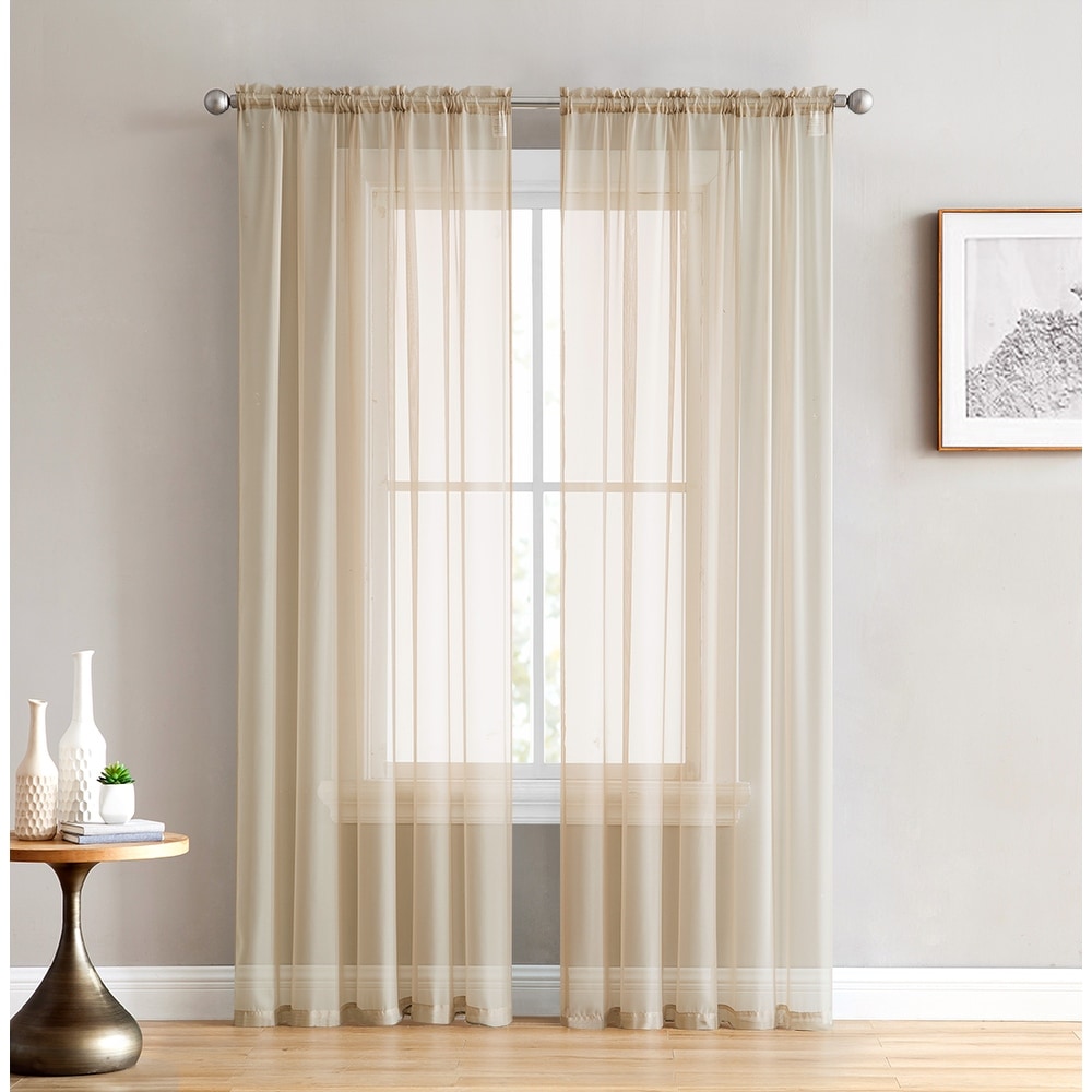 HLC.me Sheer Voile Window Treatment Rod Pocket Curtain Panels for Bedroom, Living Room, Kitchen - Set of 2 panels