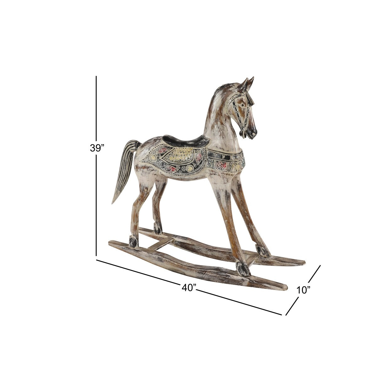 Wood Horse Rocking Decorative Sculpture with Brown Distressing and Colorful Accents - Beige - Roche River Decor