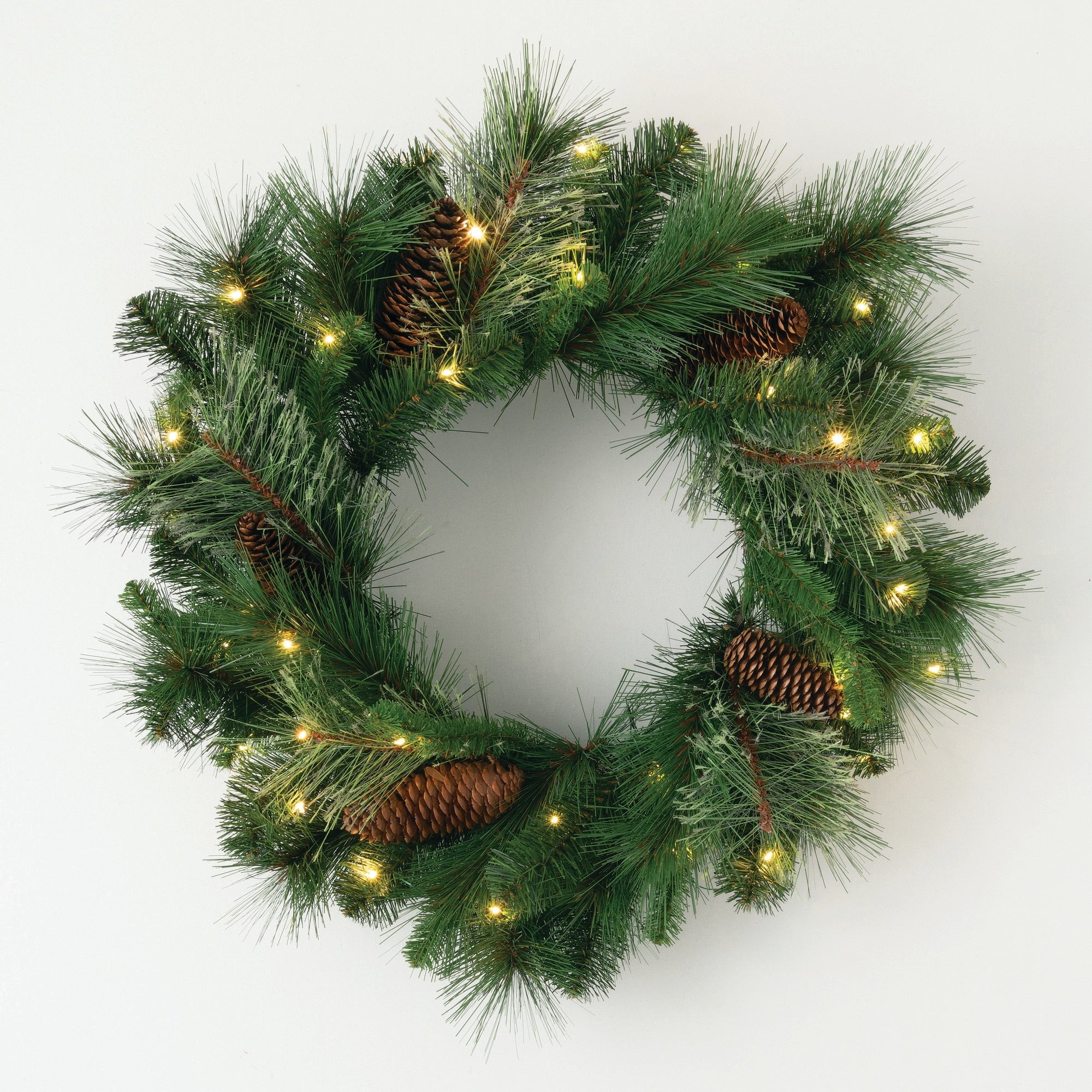 Sullivans Artificial 24 LED Mixed Pine Christmas Wreath with Pinecones, Green, Indoor Christmas Decor