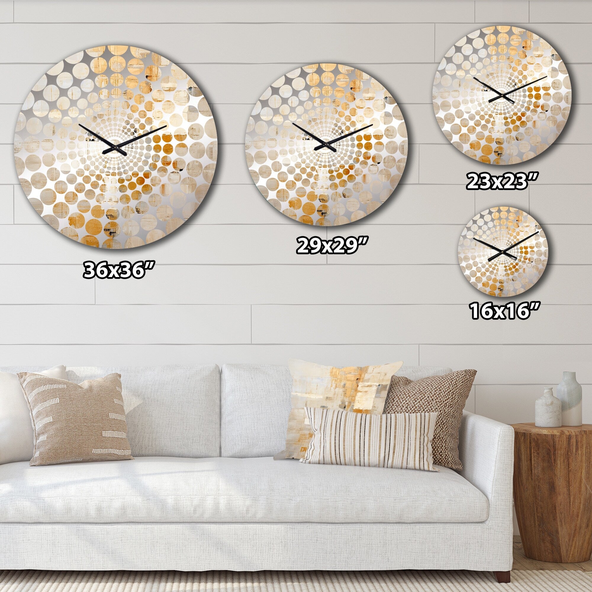 Designart Beige And Gold Dream Collage Beige Abstract Shapes Clocks Modern Wall Clocks For Living Room Décor