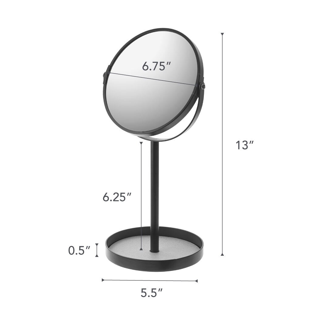 Yamazaki Home Vanity Mirror, Steel, Mirror diameter 6.75 inches - L 5.51 x W 6.89 x H 12.99 inches