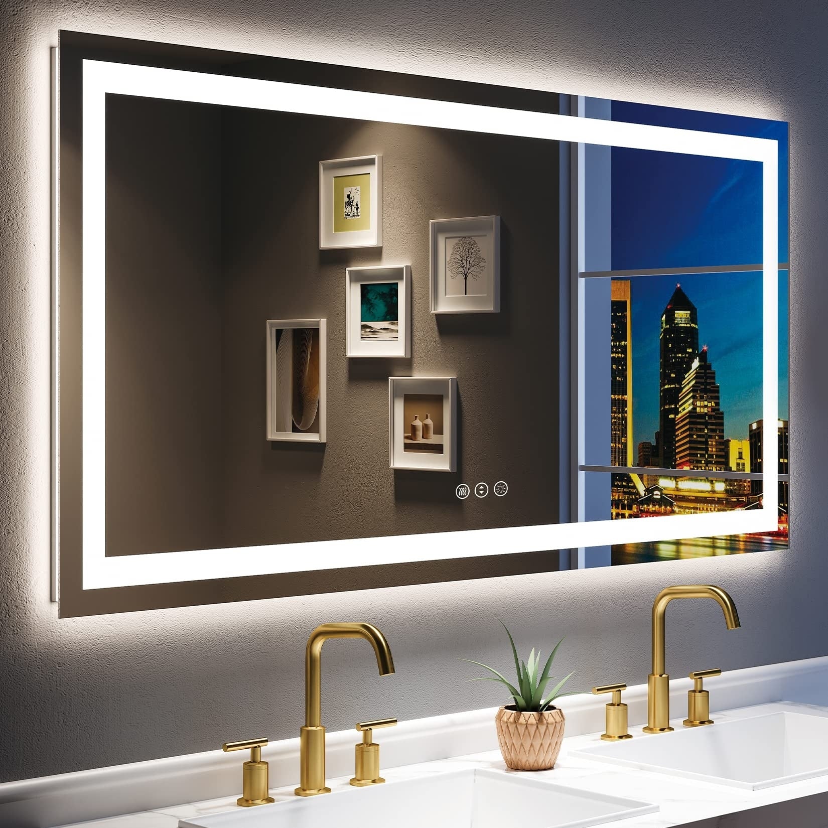 Apmir Full Size Frameless Front and Back LED Lighted Bathroom Vanity Mirror Anti-Fog in Tempered Glass & ETL