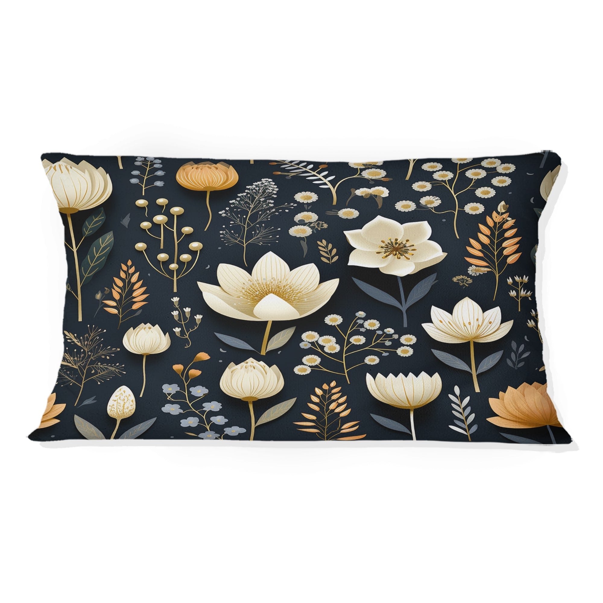 Designart Nordic White And Black Floral Dreams Floral Printed Throw Pillow