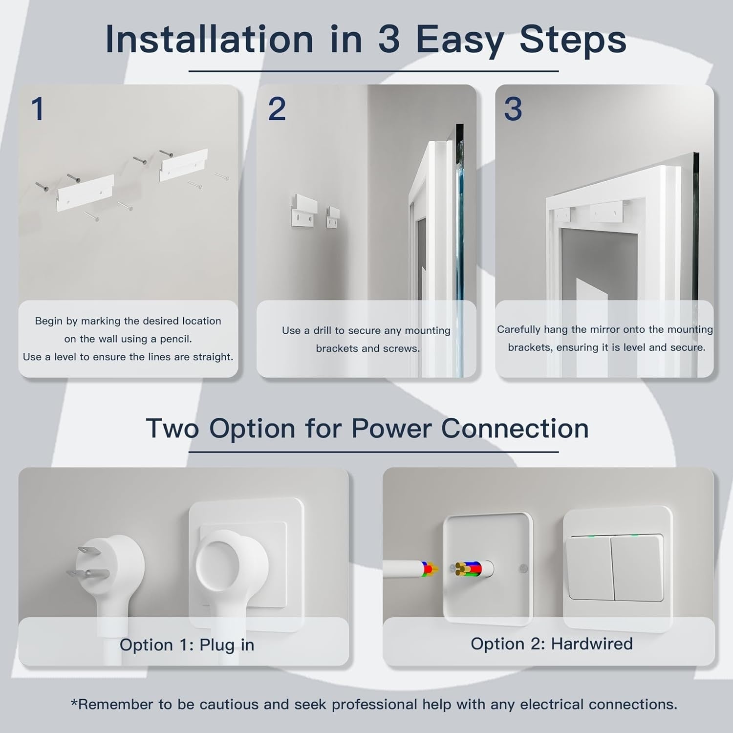 Apmir Full Size Frameless Front and Back LED Lighted Bathroom Vanity Mirror Anti-Fog in Tempered Glass & ETL