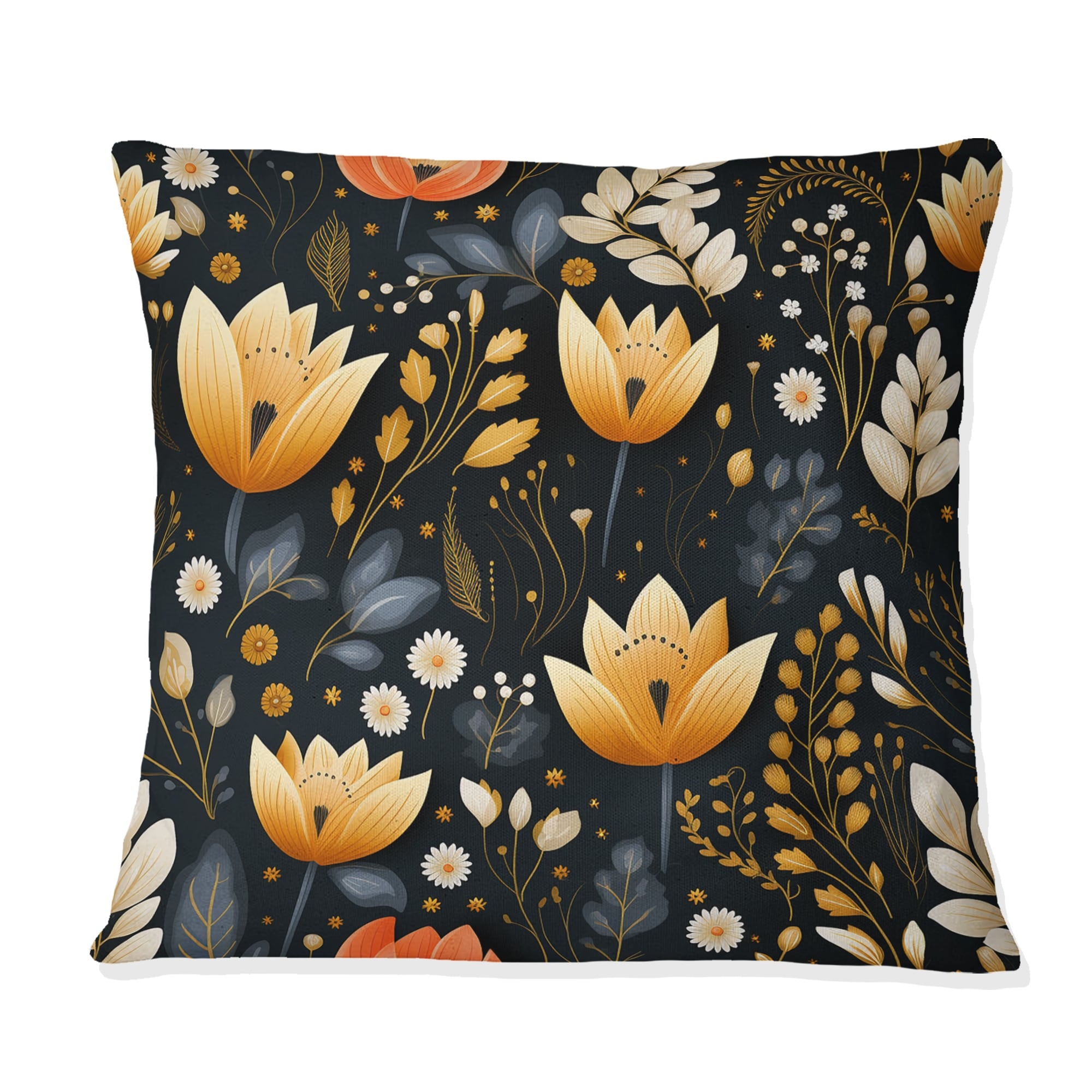 Designart Retro Flair Black And Yellow Ferns Pattern II Floral Printed Throw Pillow