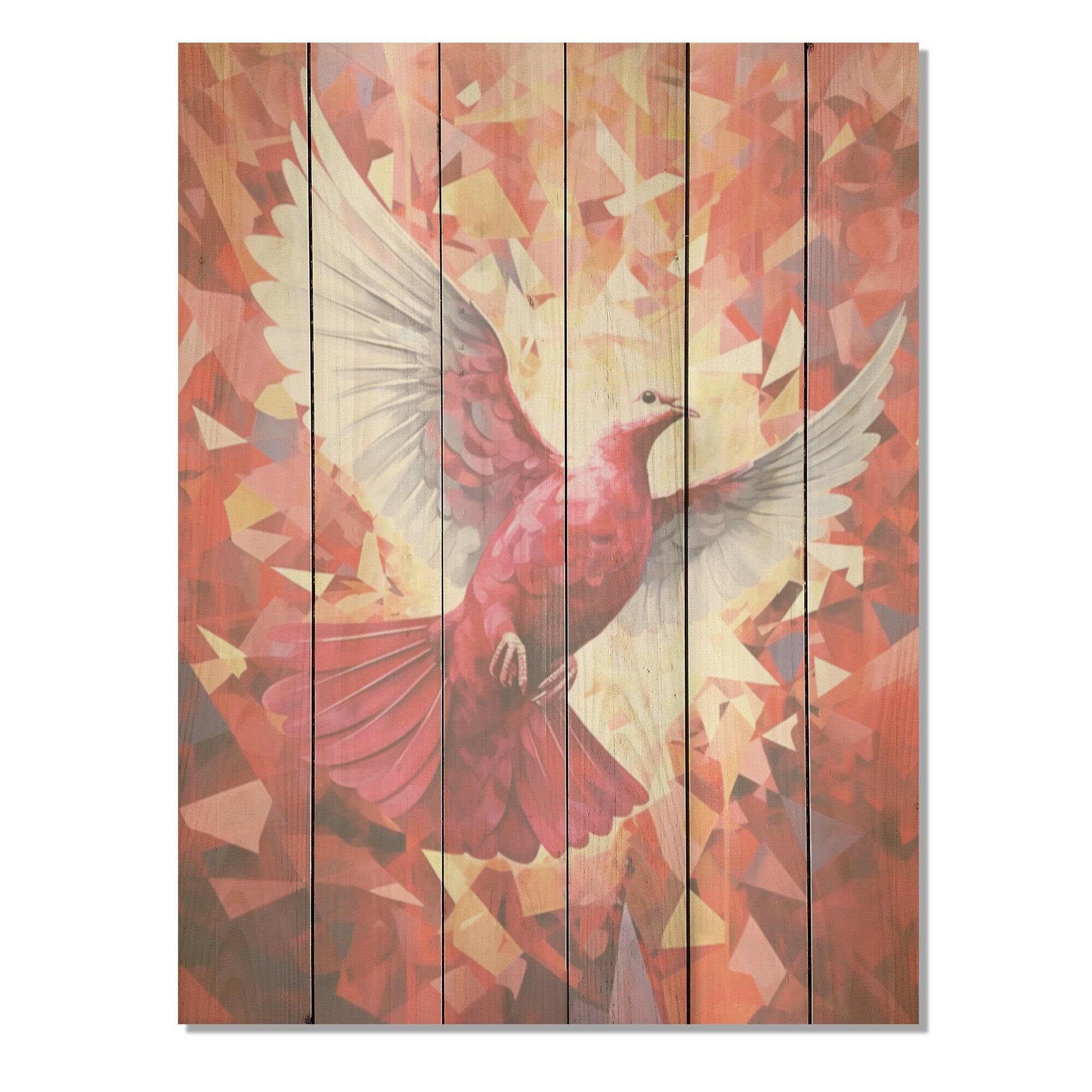 Designart Messenger Dove I Dove Wood Wall Decor - Modern Coral Wood Panel On Natural Pine Wood