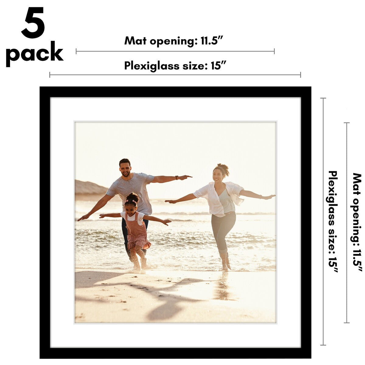 Americanflat 5 Pack of Picture Frames with Mat - Plexiglass Cover