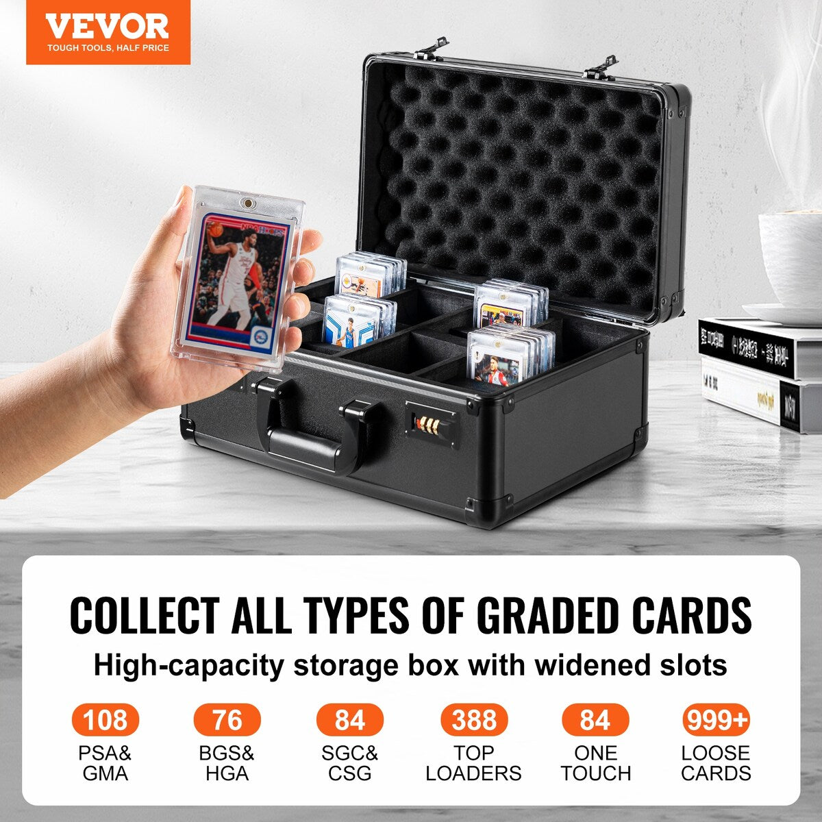 VEVOR Graded Card Storage Box, for PSA Graded Cards BGS Cards SGC Cards Top Loaders or Loose Cards