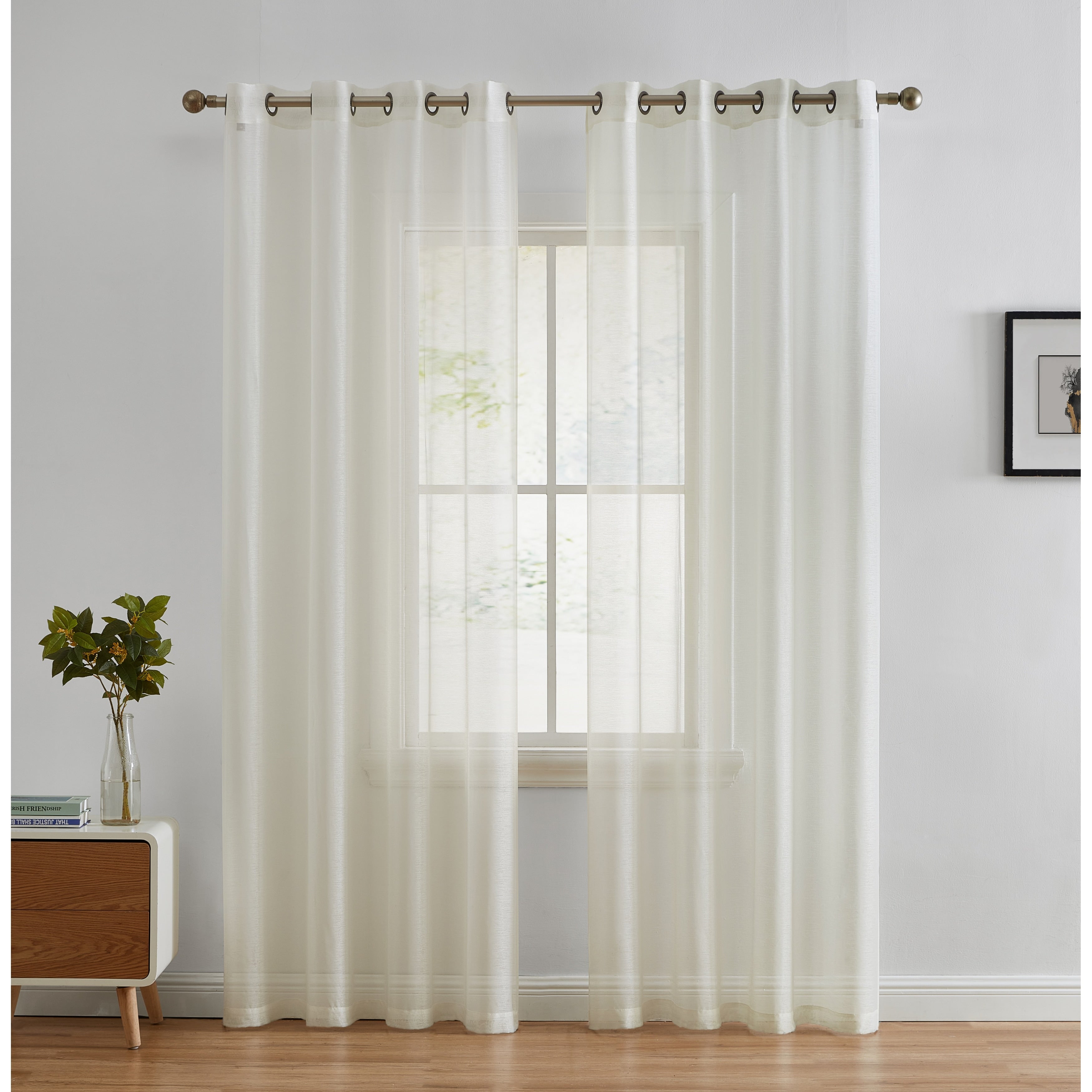 HLC.me 2 Piece Semi Sheer Voile Window Curtain Drapes Grommet Top Panels Bedroom, Living Room - Set of 2 panels